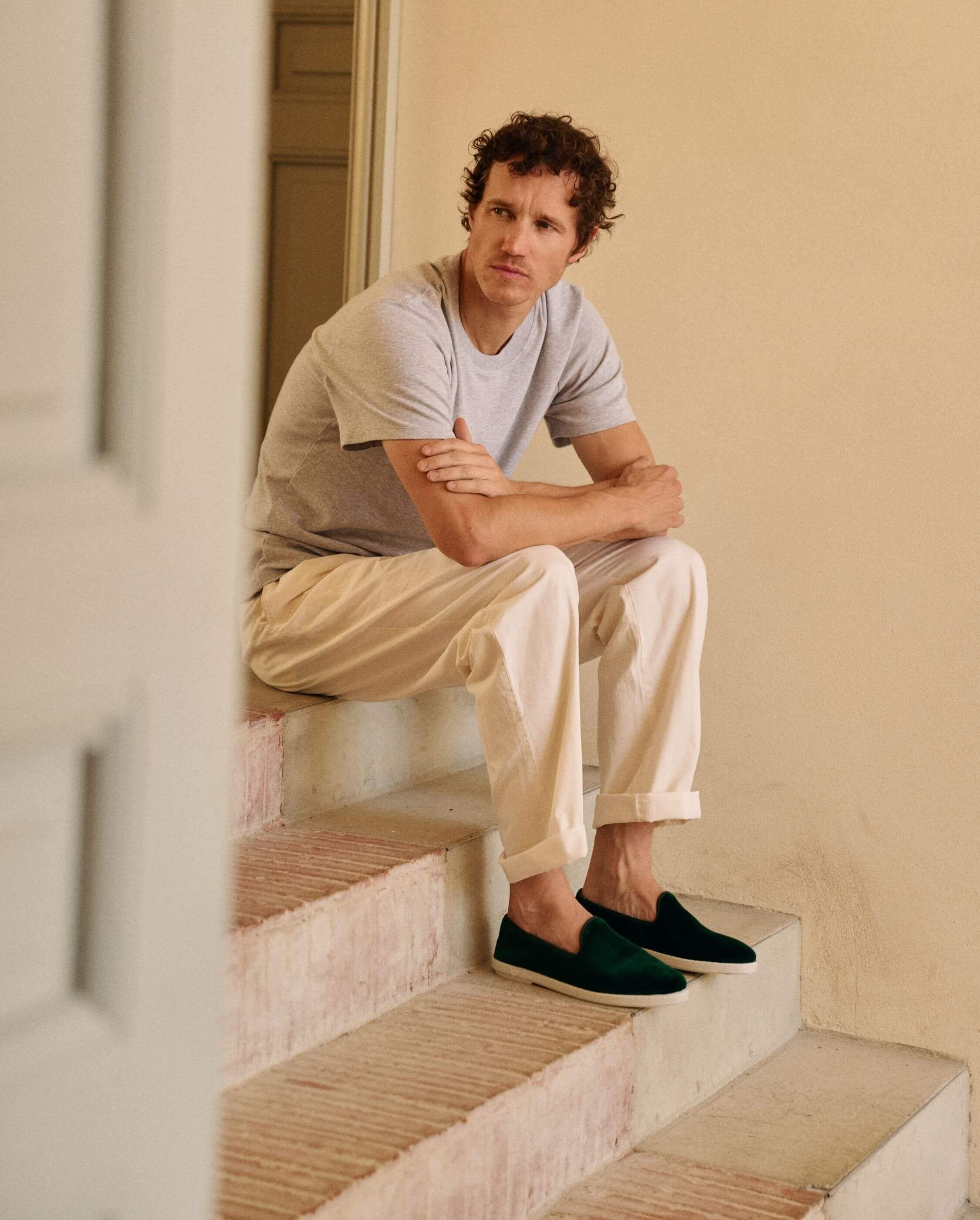 Chausson homme velours, vert ANGARDE Vert