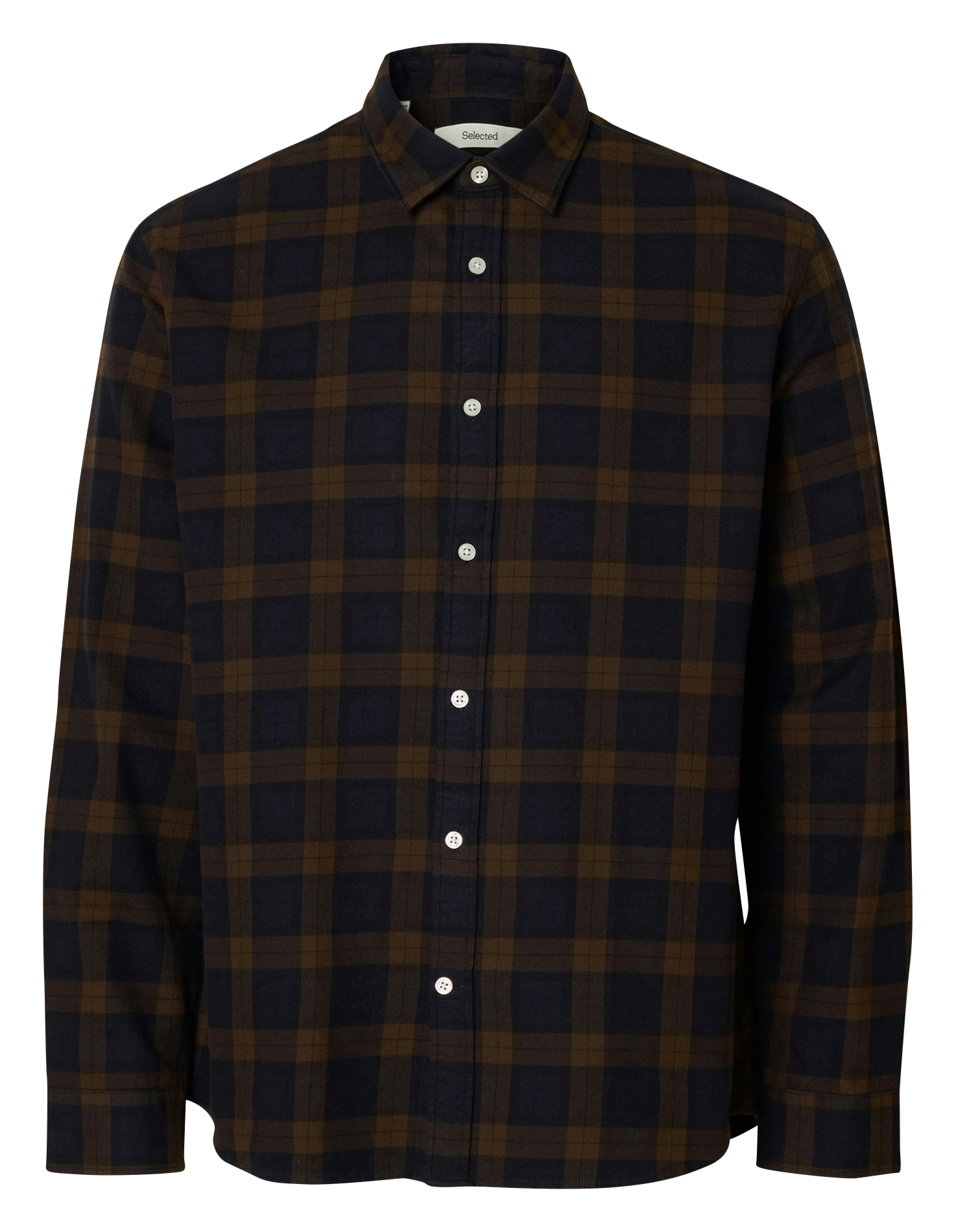 Organic cotton shirt with classic collar SELECTED Brown