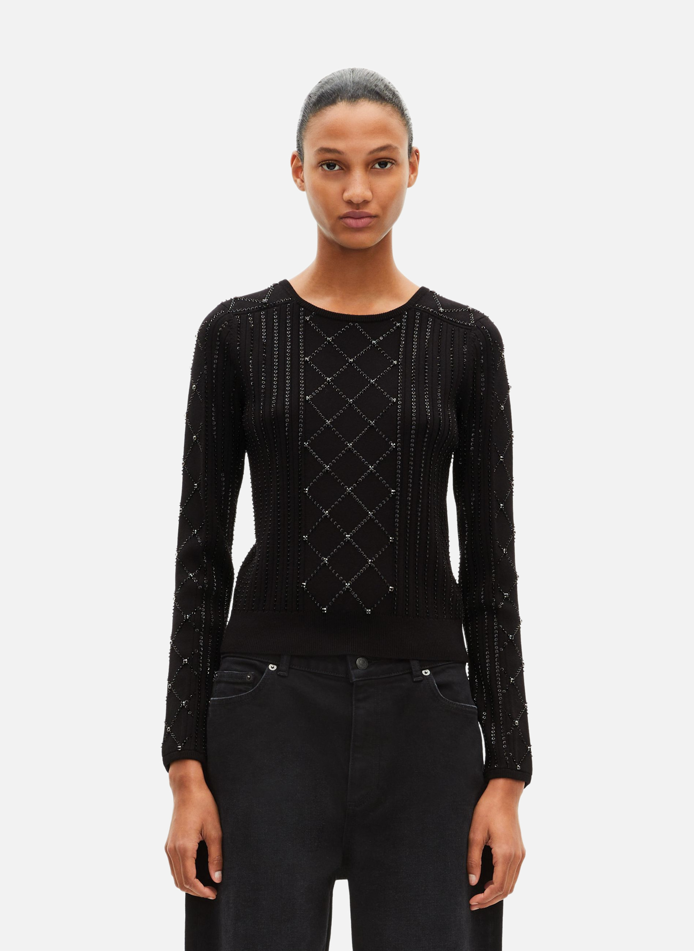 Sweater with rhinestones and pearls THE KOOPLES Black