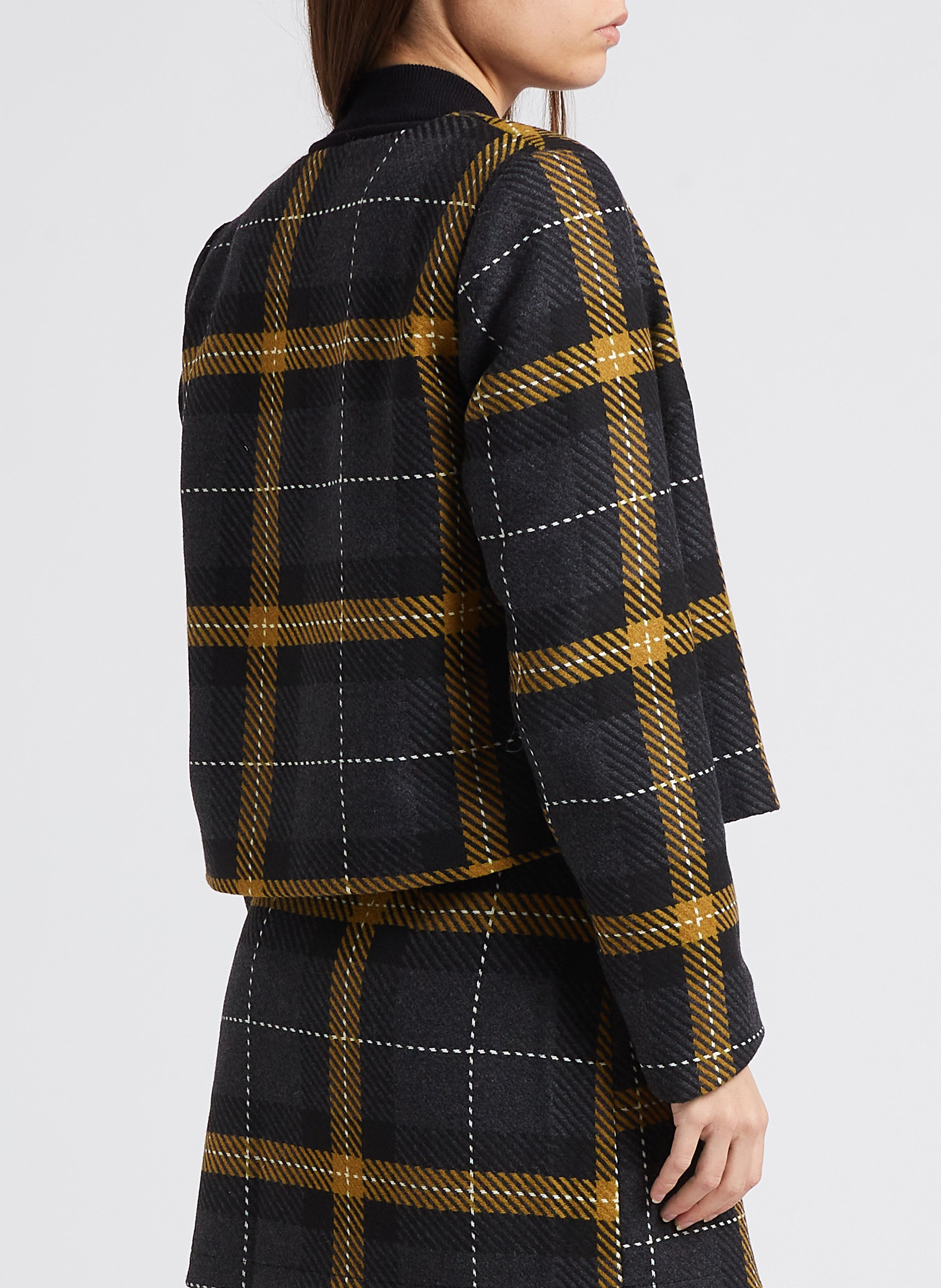 Karierte Kurzjacke mit Rundhalskragen VILA Schwarz