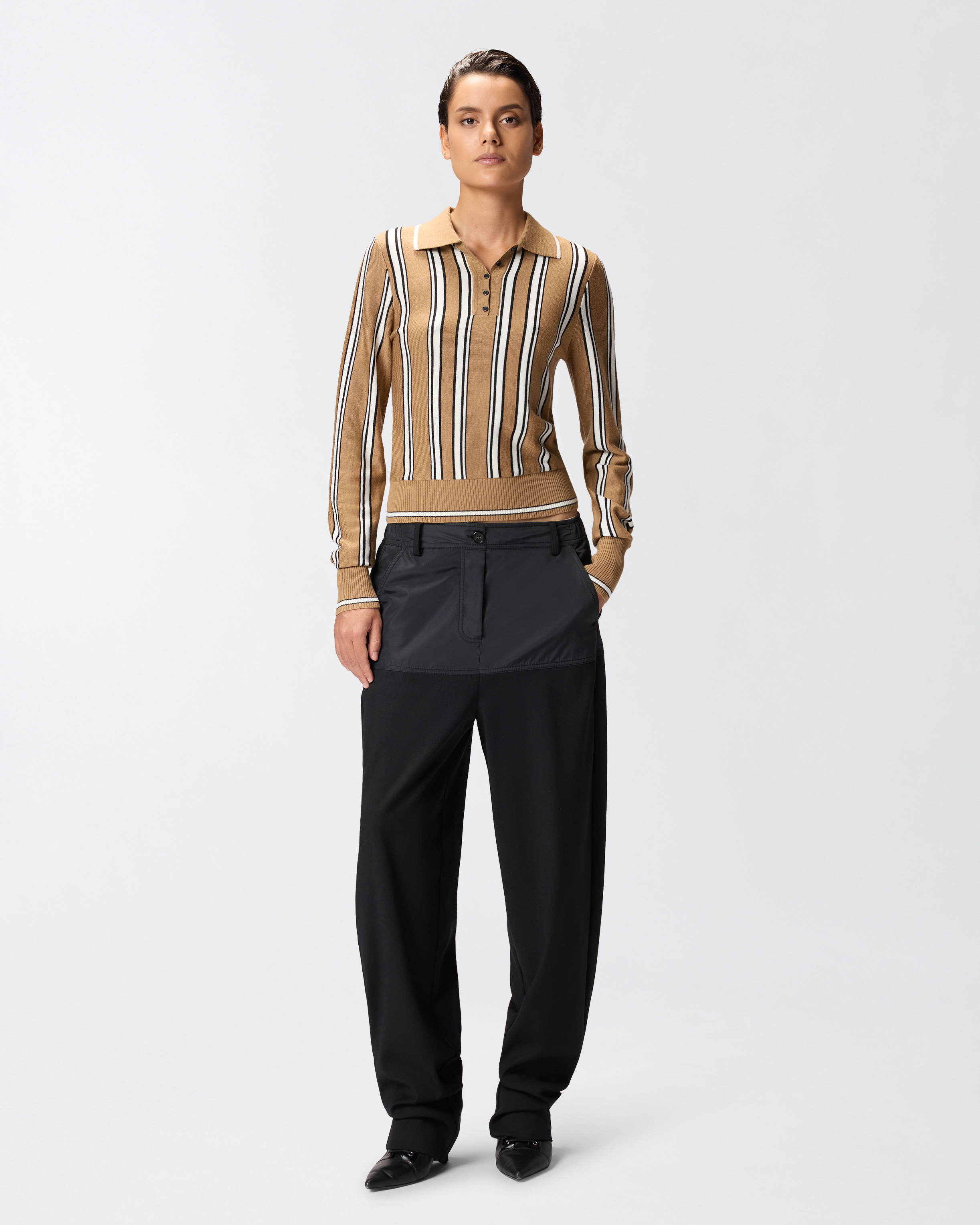 Multicolored striped polo sweater PINKO Beige