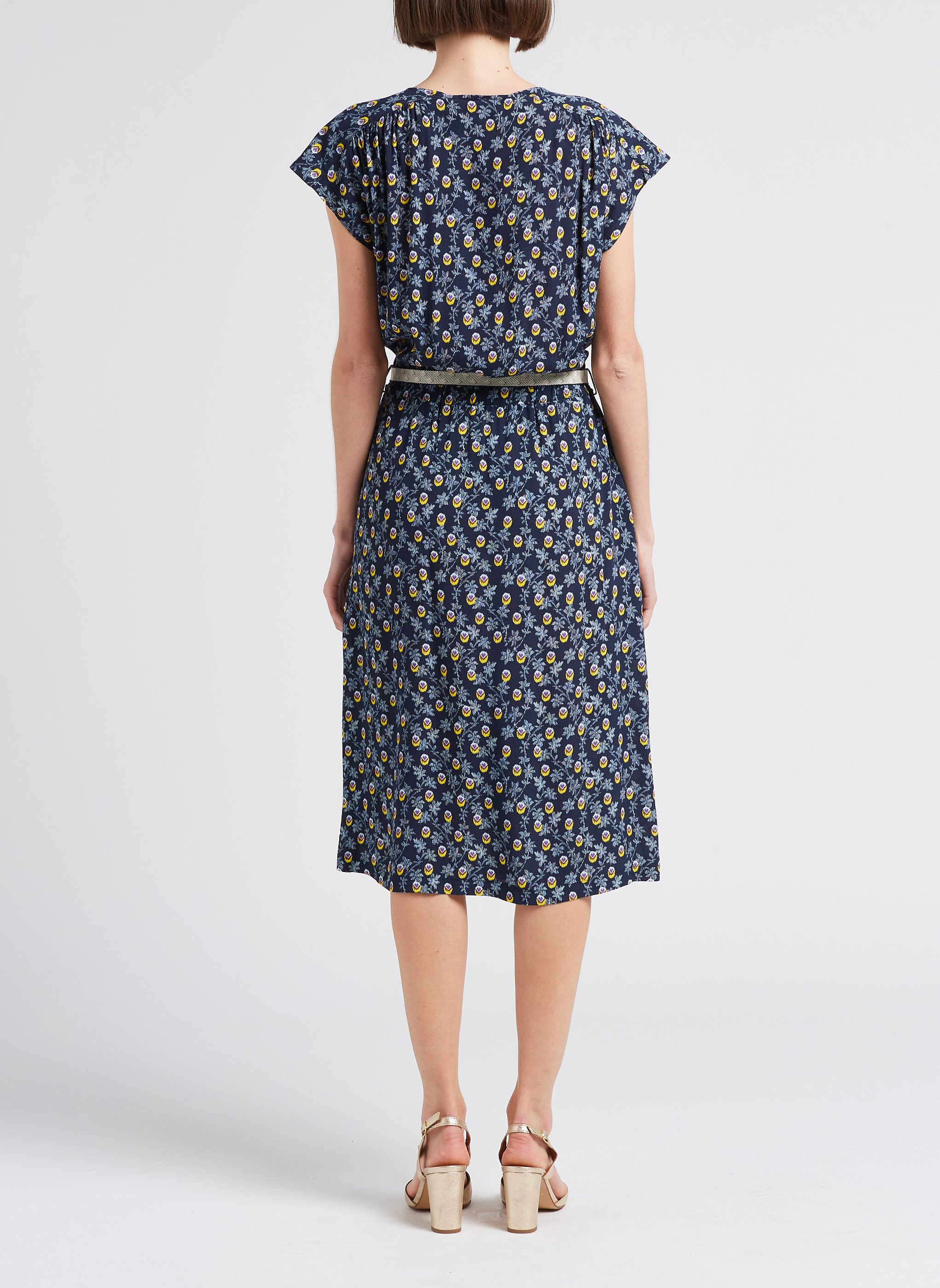 Robe longue imprimée à col v LA PETITE FRANCAISE Noir