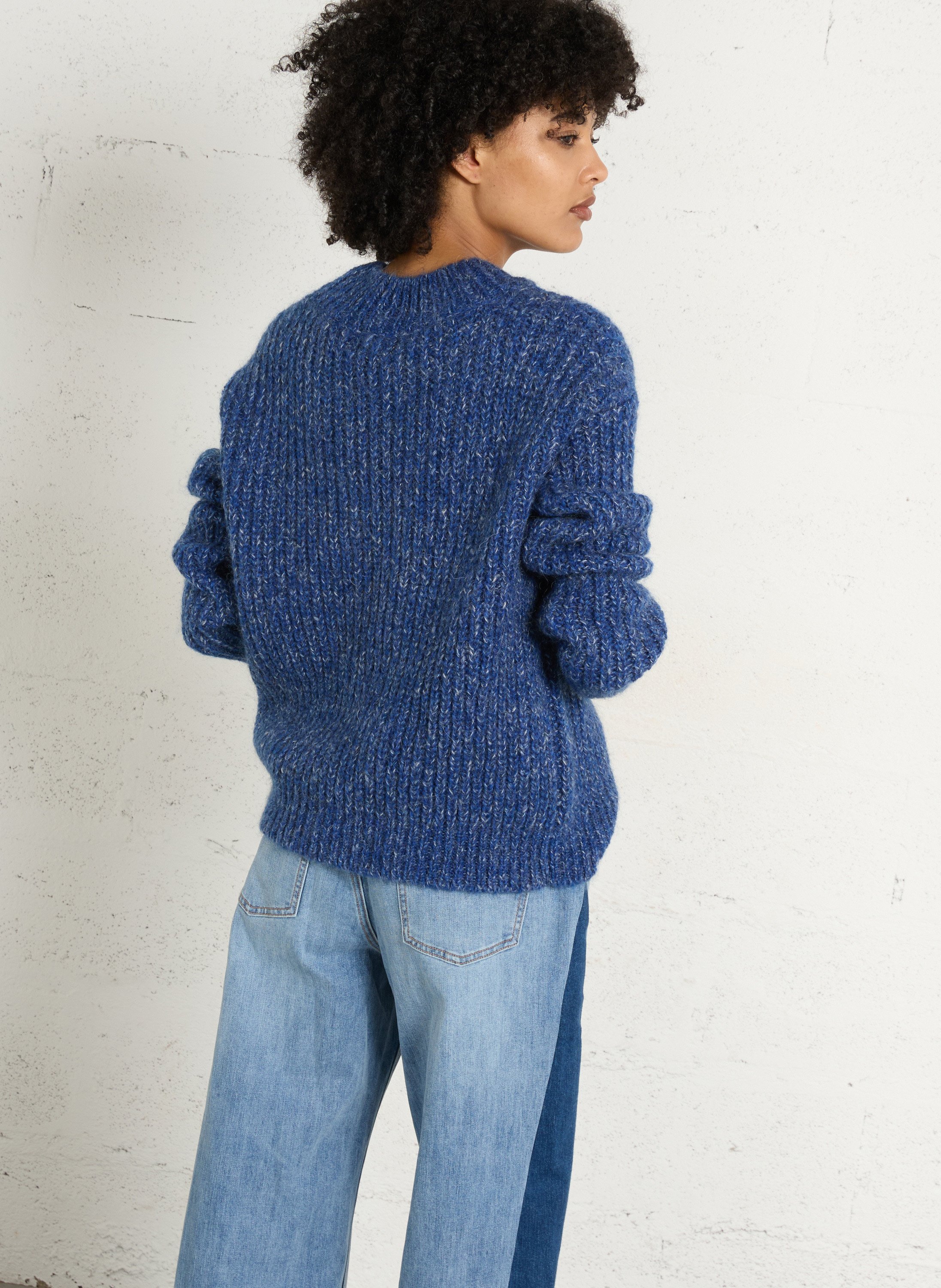 Straight boat neck sweater in mottled knit MAISON 123 Blue