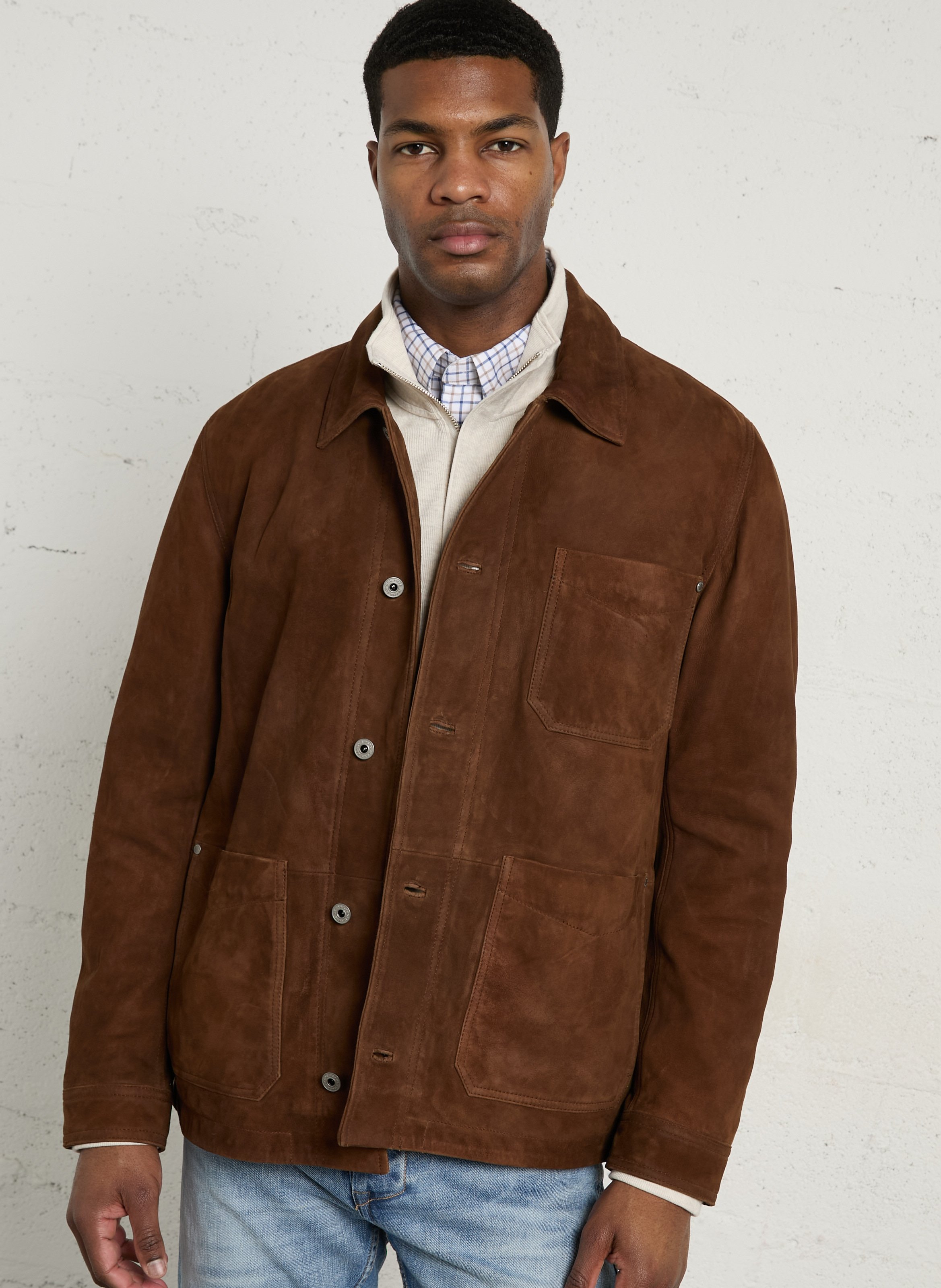Straight-cut leather jacket PEPE JEANS Brown