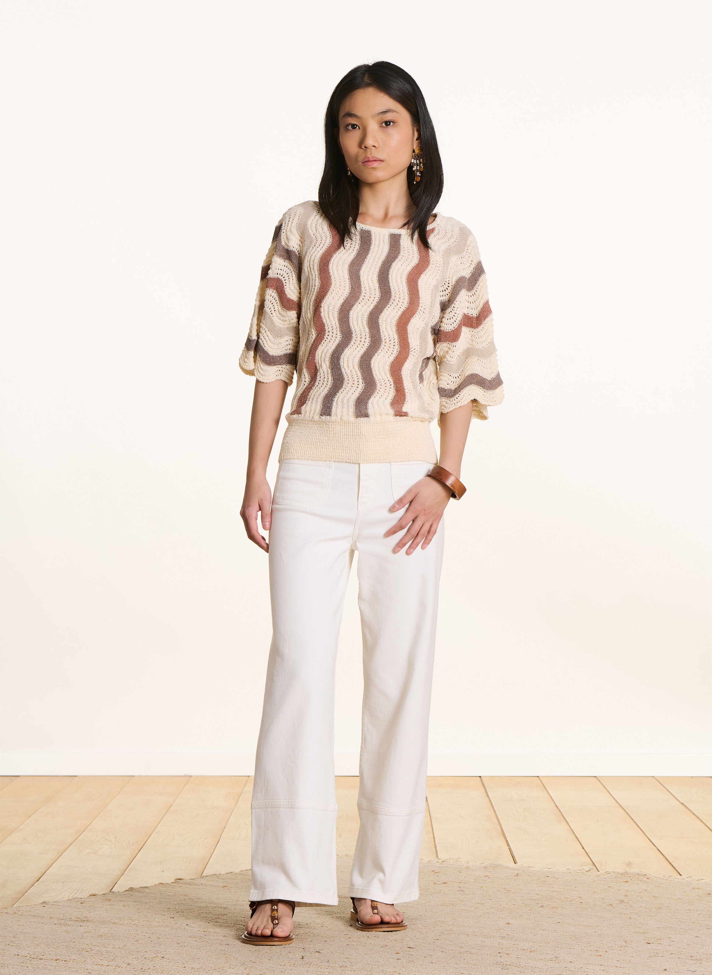 Pull à rayures col rond LA FEE MARABOUTEE Marron