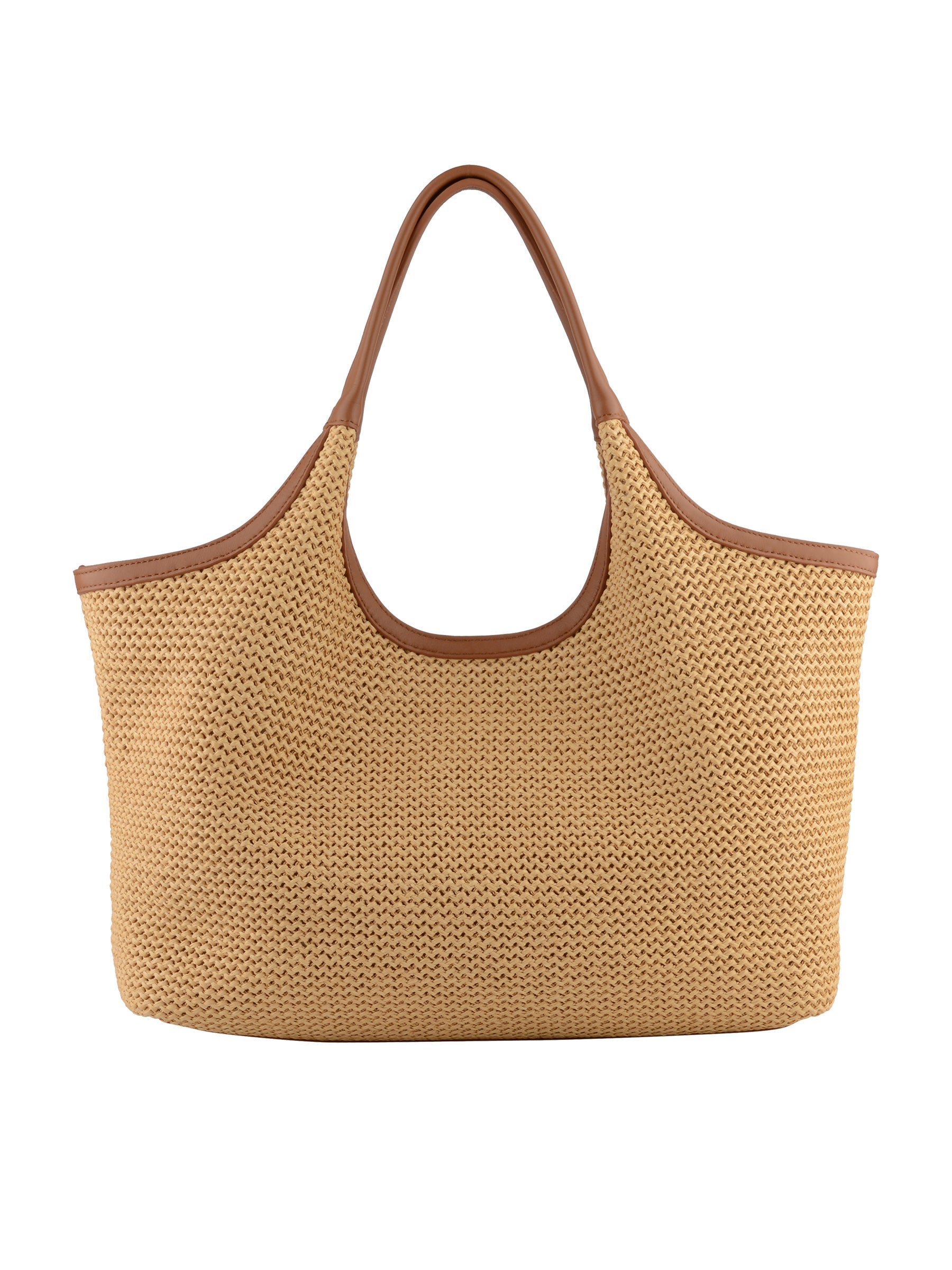 Straw shoulder bag trimmed with leather POURCHET Golden