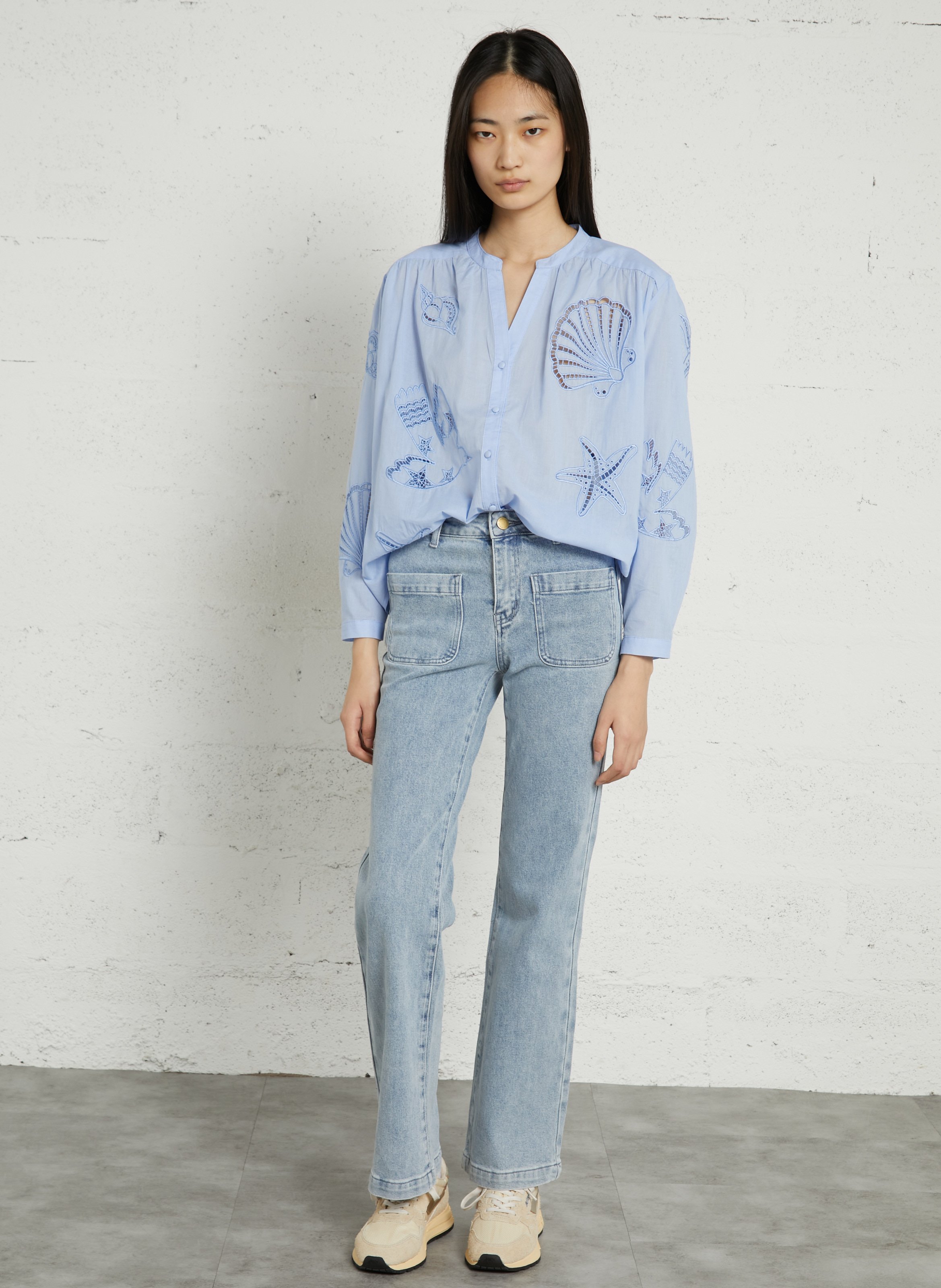 Jean évasé taille haute en coton mélangé LA PETITE ETOILE Bleu