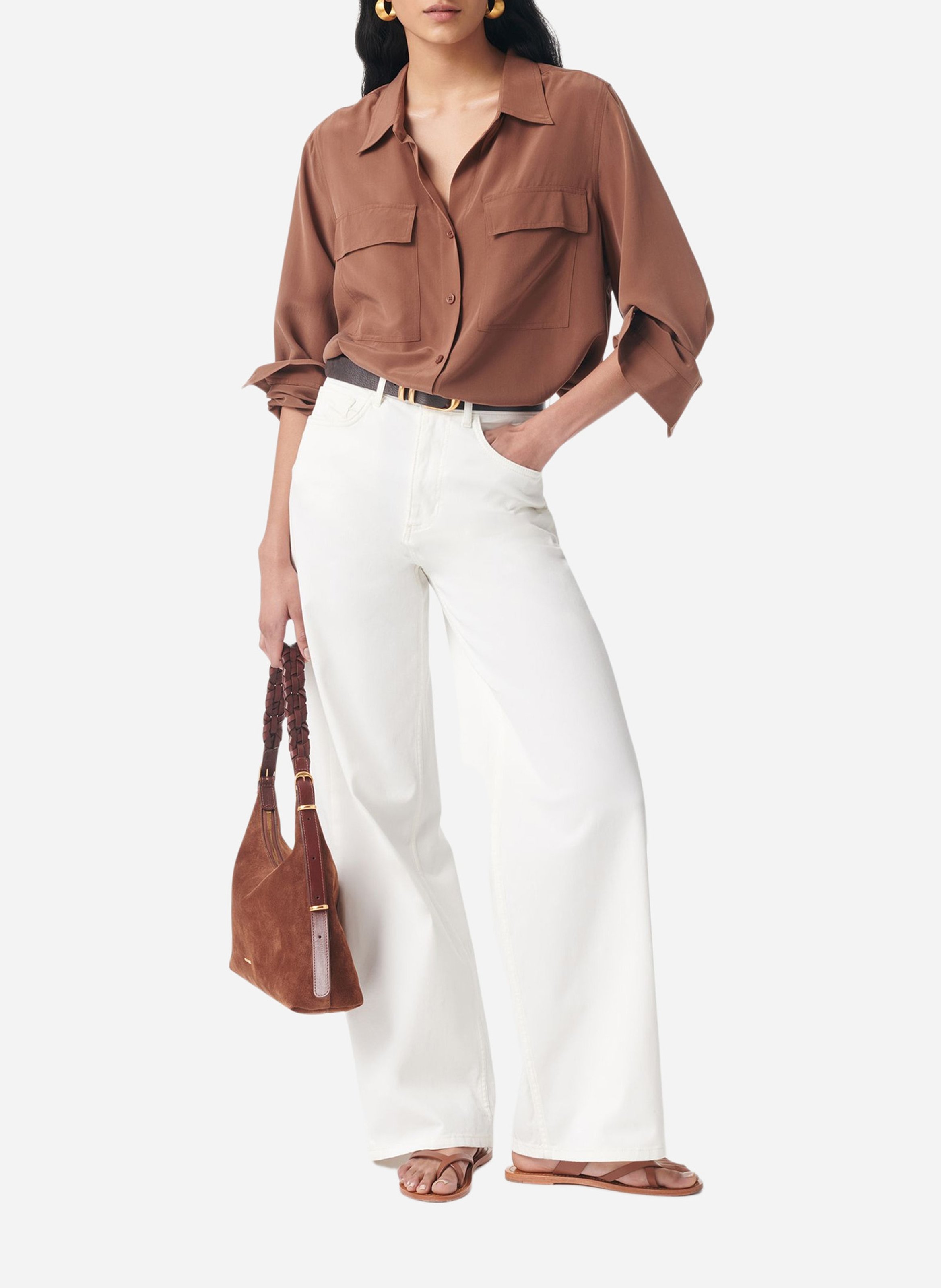 Chemise col classique en soie VANESSA BRUNO Marron