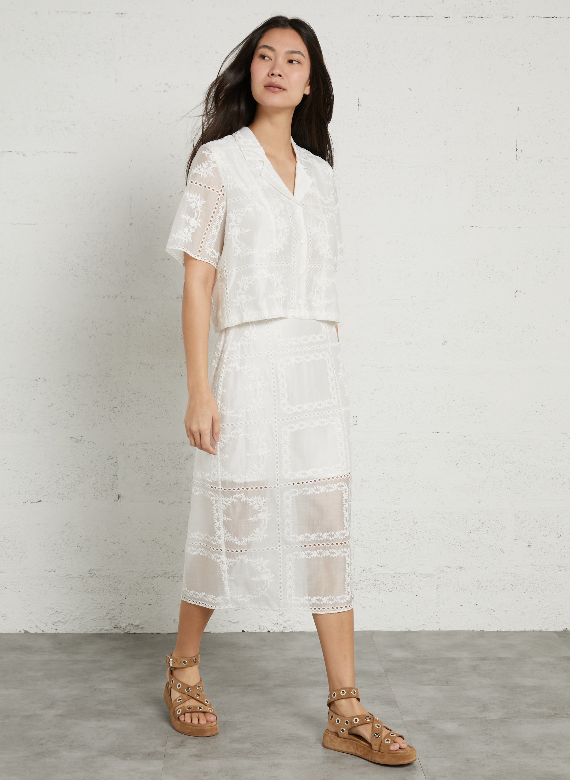 Embroidered midi skirt BERENICE White