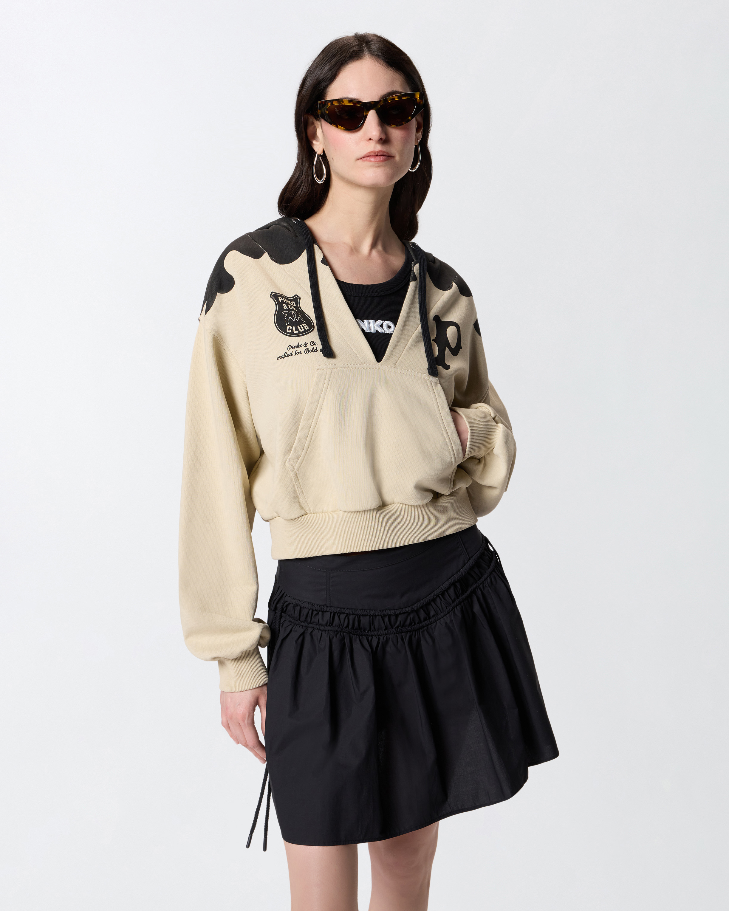 Sweat-shirt à capuche et col v PINKO Bleu