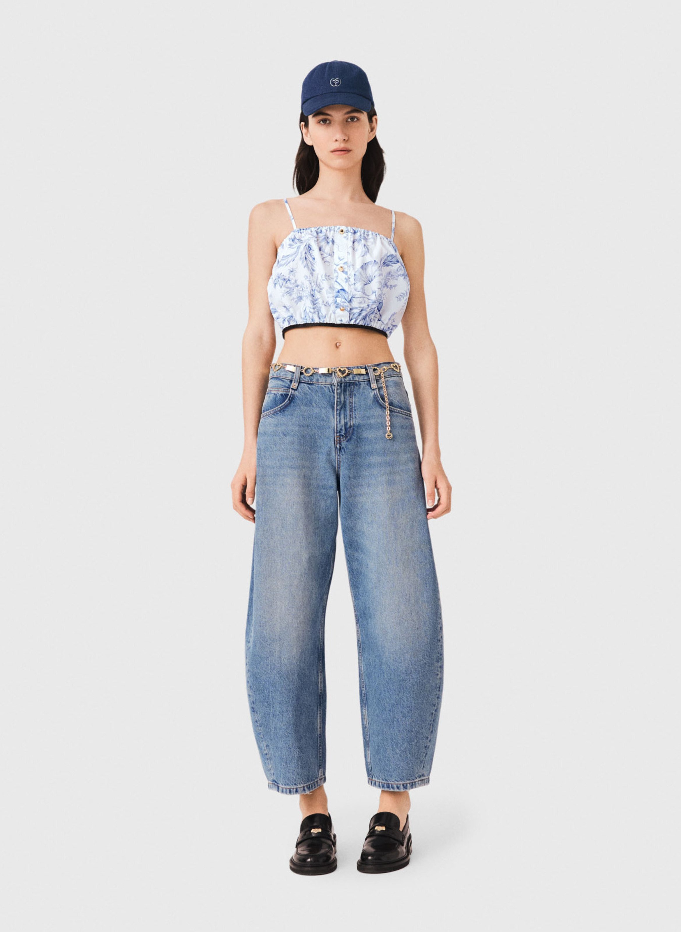 Top court à bretelles imprimé MAJE Bleu