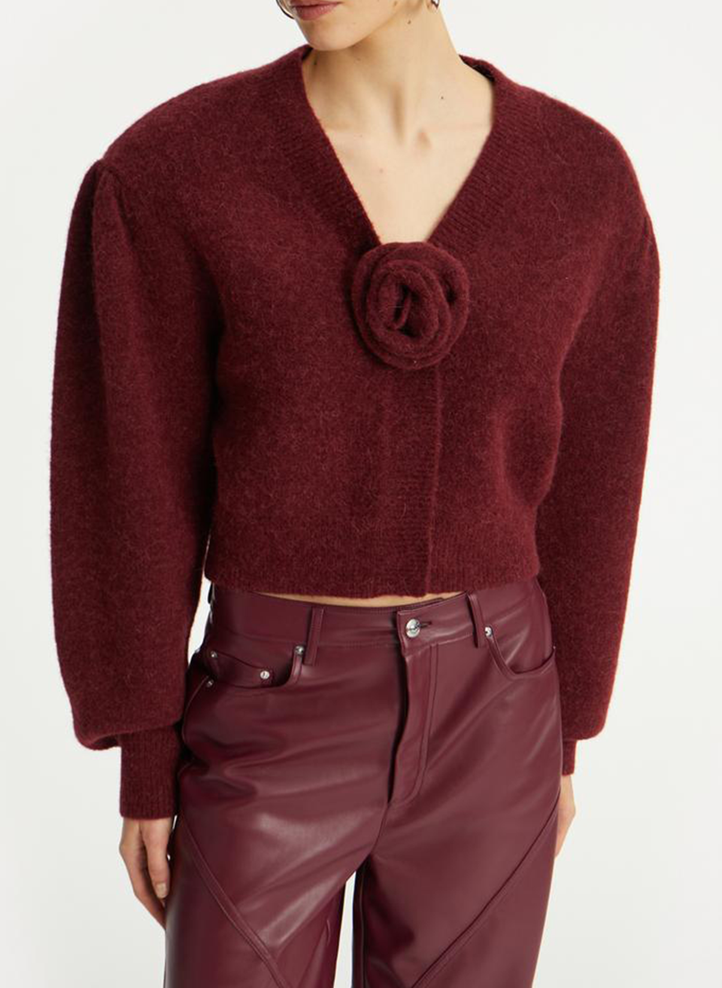 Gestreifte Strickjacke aus Wolle und Kaschmir mit V-Ausschnitt ROTATE Braun