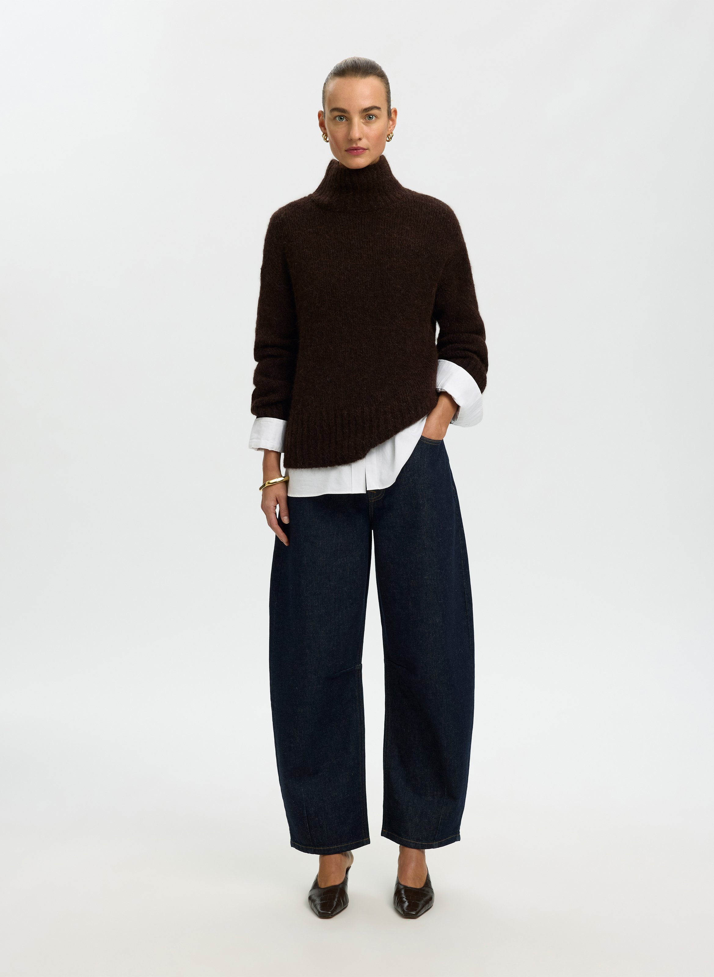 Magenta - Pullover mit Stehkragen, aus Wollmix SELECTED Braun
