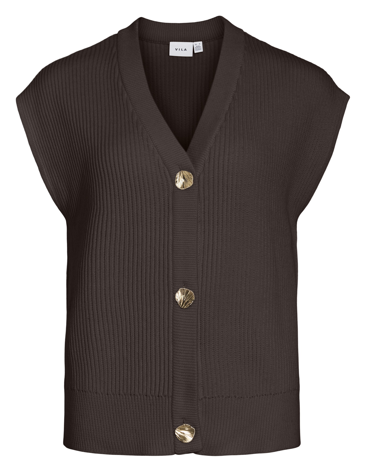 Gilet droit col V en coton bio VILA Marron