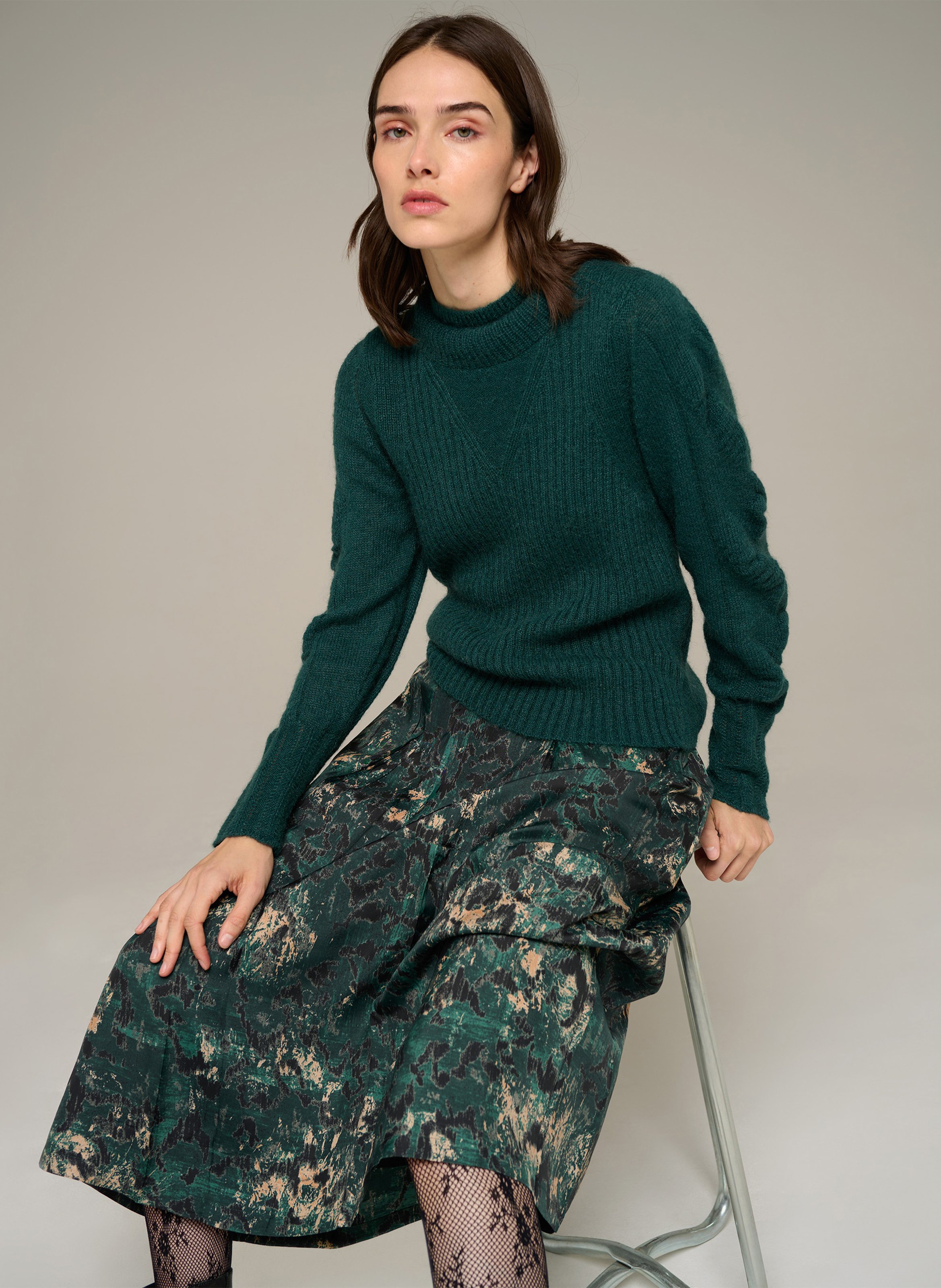Pull droit en laine mélangée COTELAC Grun