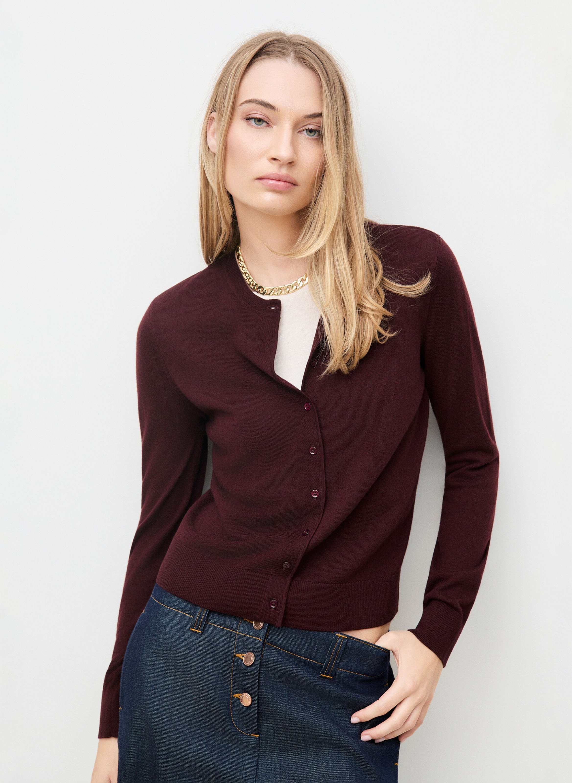 Gilet ajusté en laine mélangée CAROLL Prune