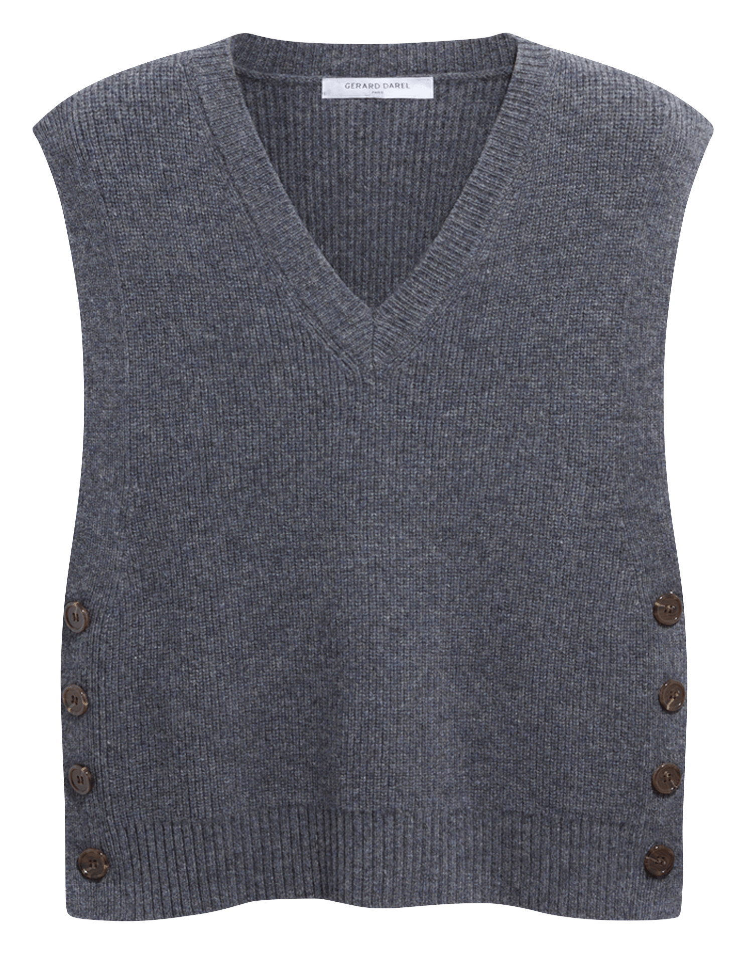 Pull droit sans manches col v en laine GERARD DAREL Gris