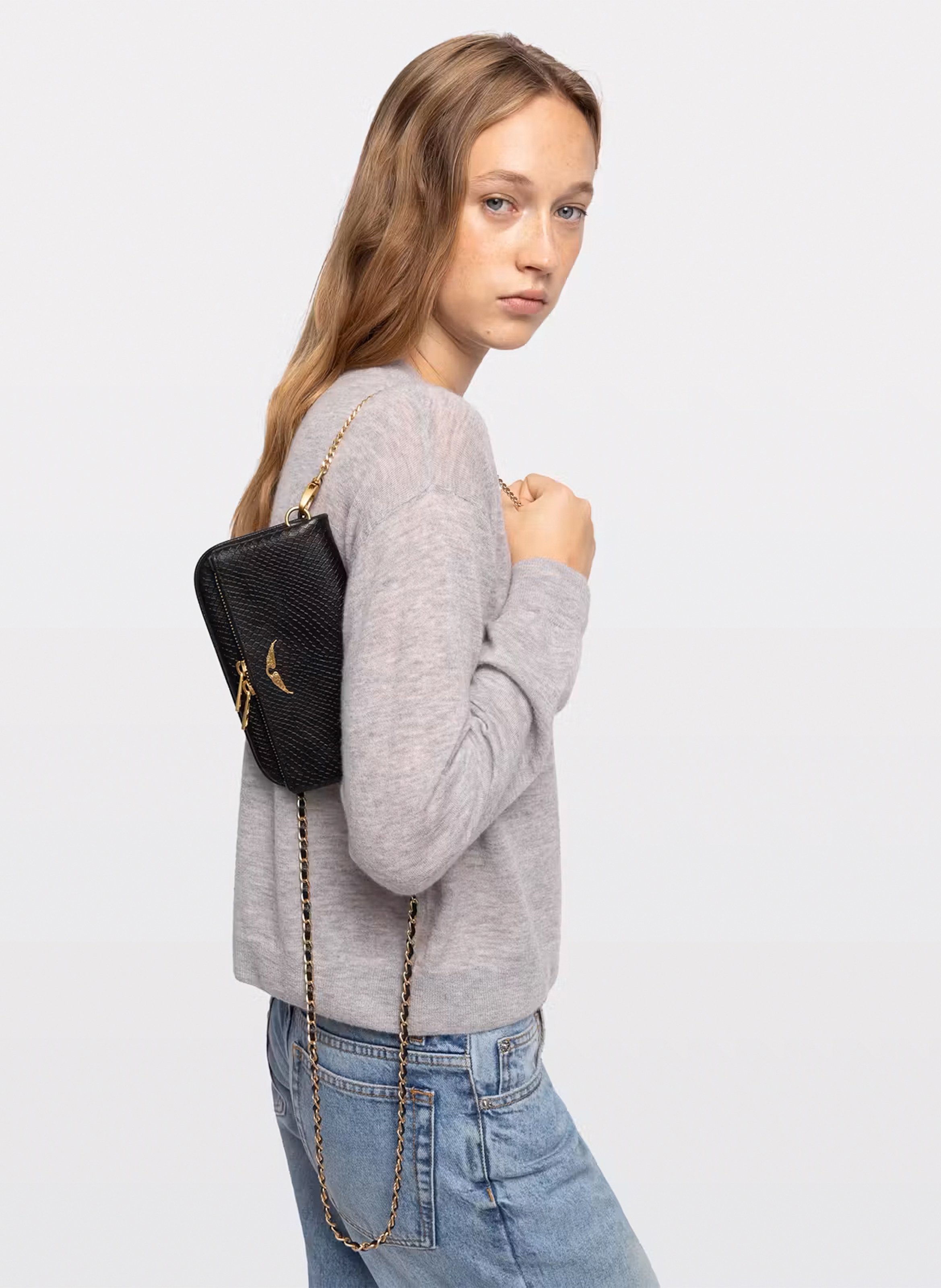 Sac bandoulière effet python en cuir ZADIG&VOLTAIRE Noir