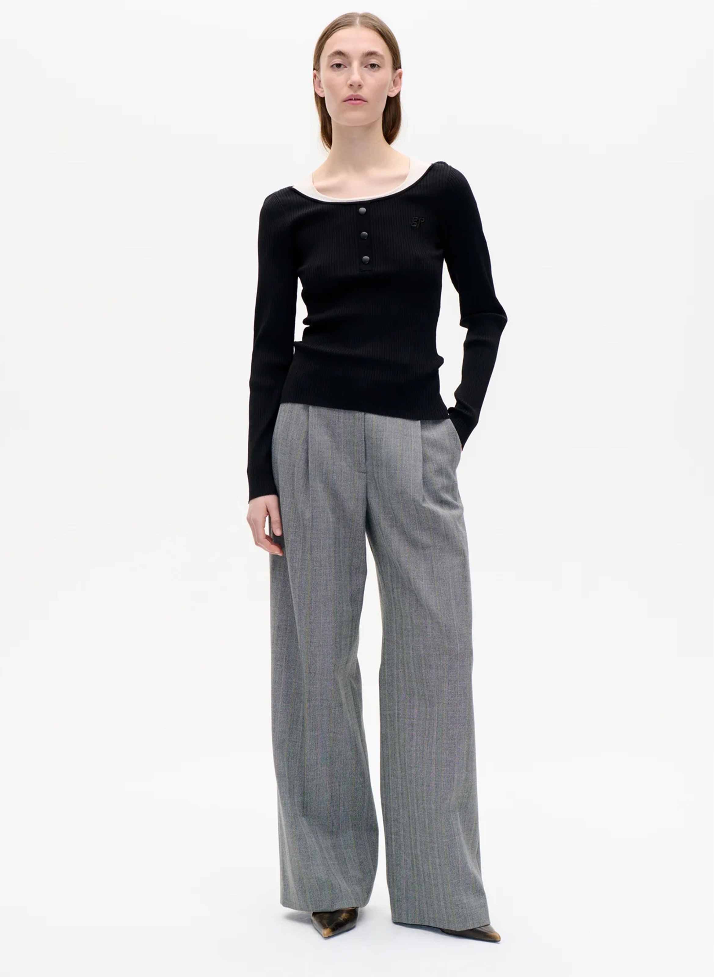 Pantalon tailleur droit rayé BAUM UND PFERDGARTEN Gris