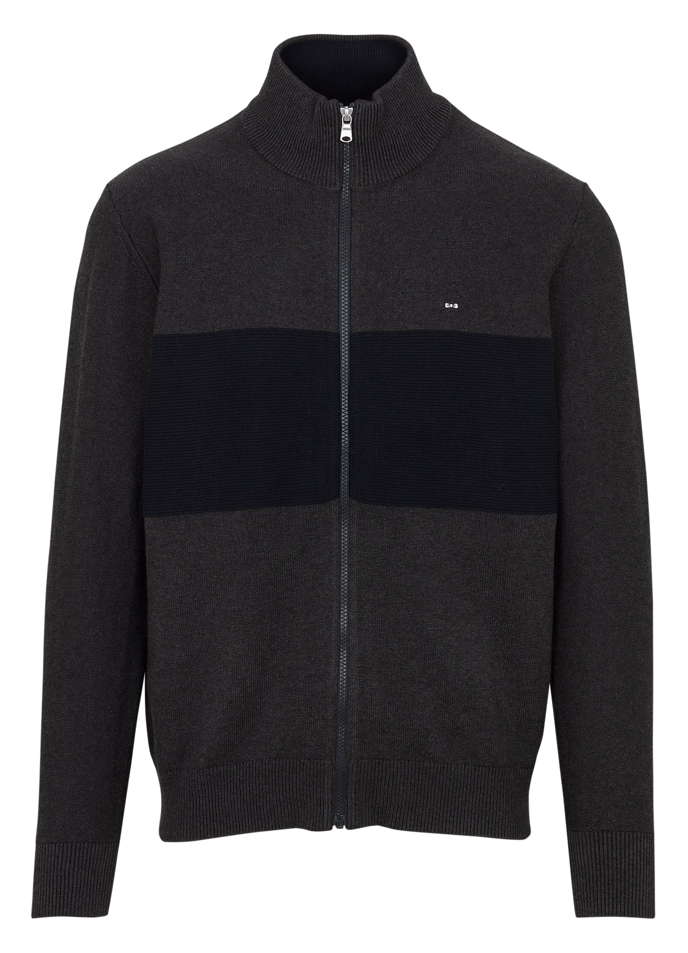 Straight zip-up high-neck cotton cardigan EDEN PARK Black