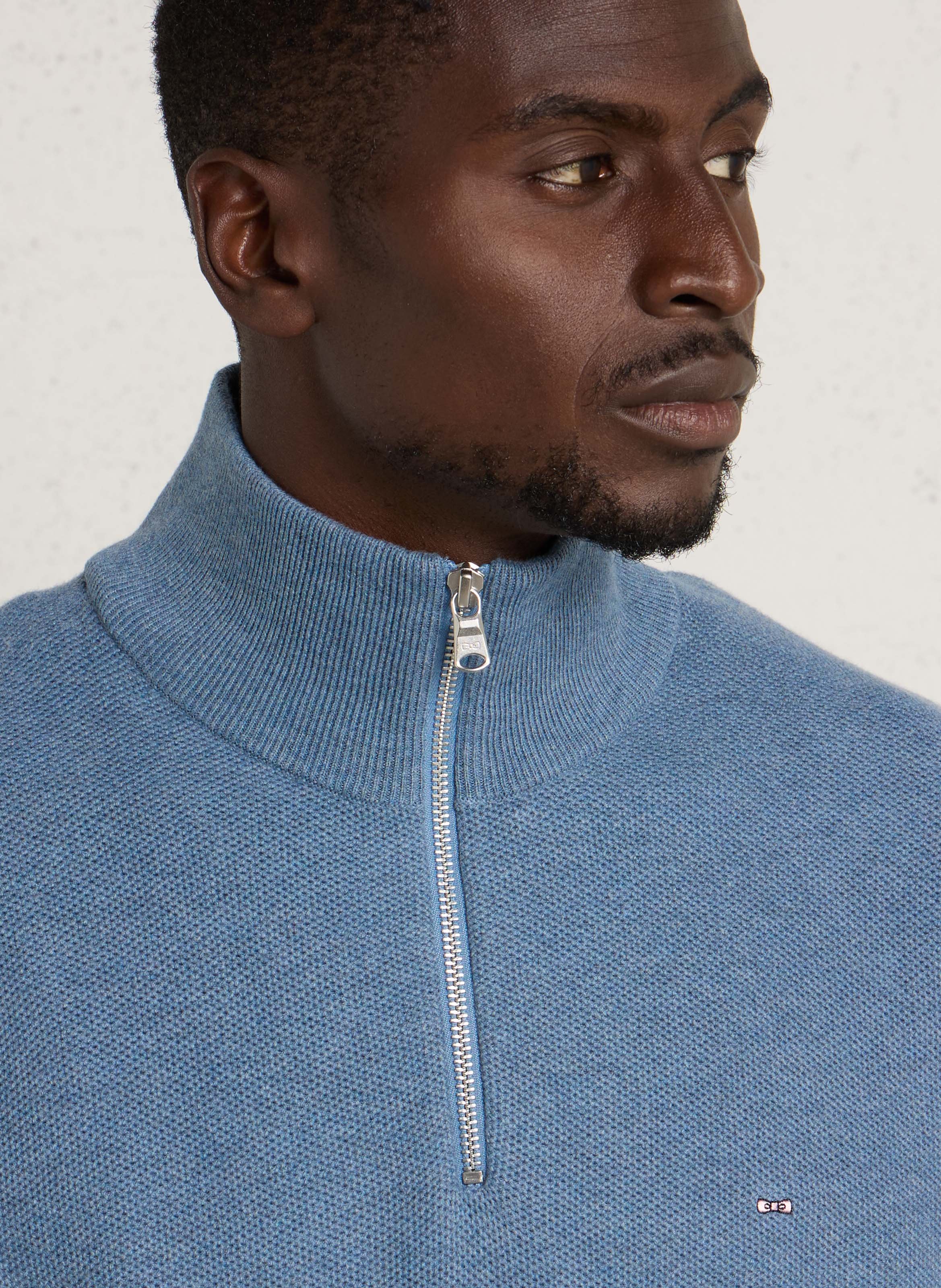 Pull col montant zippé droit uni EDEN PARK Bleu
