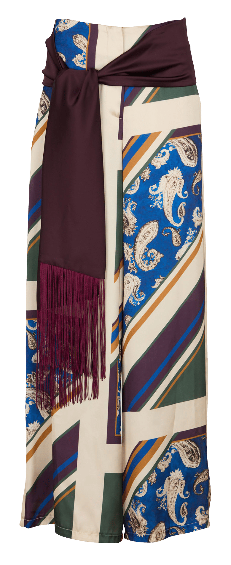 Palazzo broek met print en ceintuur met franjes IMPERIAL Beige