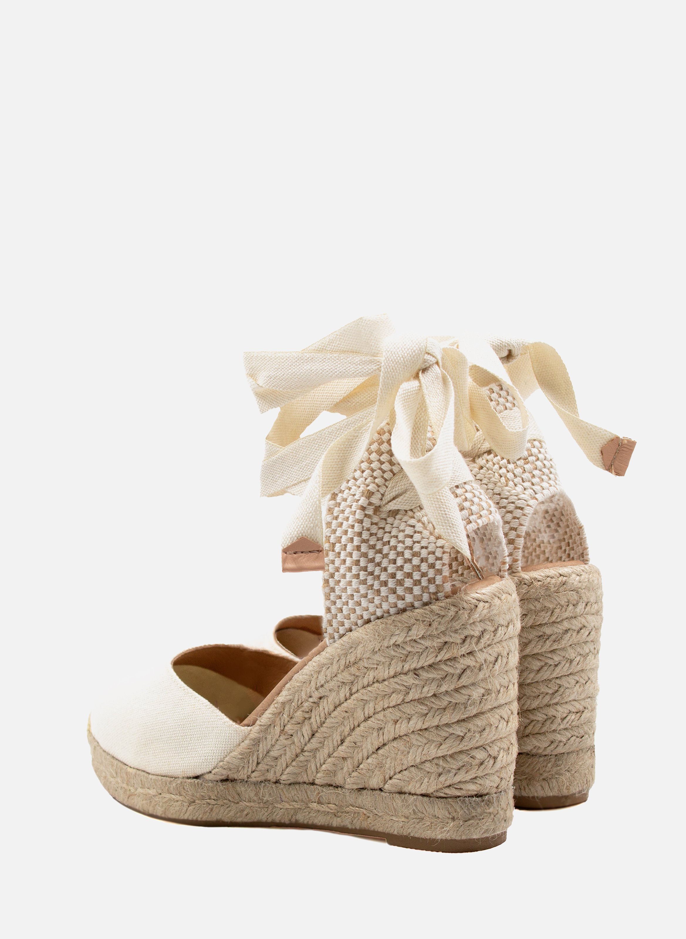 Laced Wedge Espadrilles made from Recycled Canvas JULES & JENN Beige