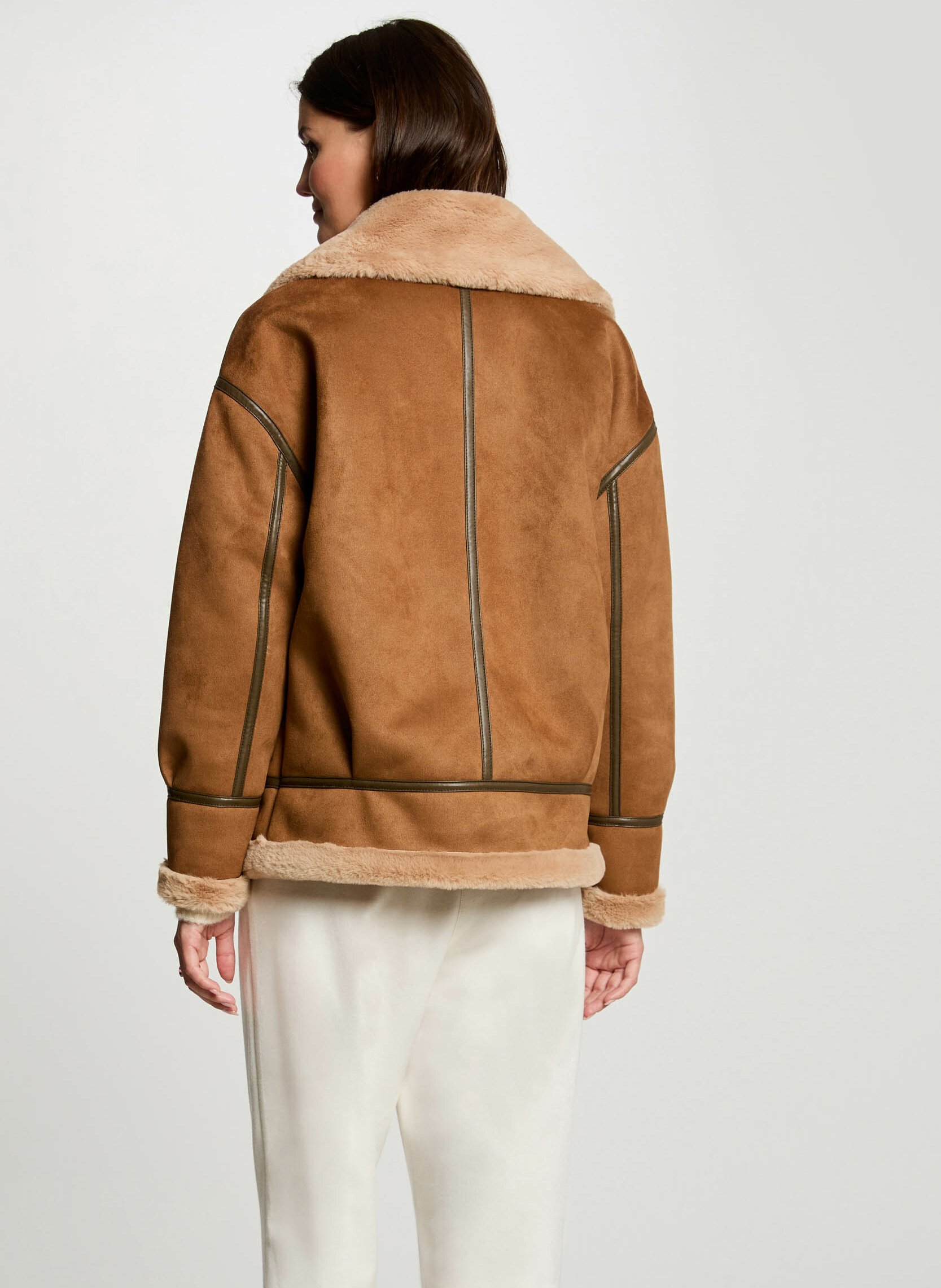 Blouson Effet Suédine Zippé Grown Cognac Type Morgan - Femme