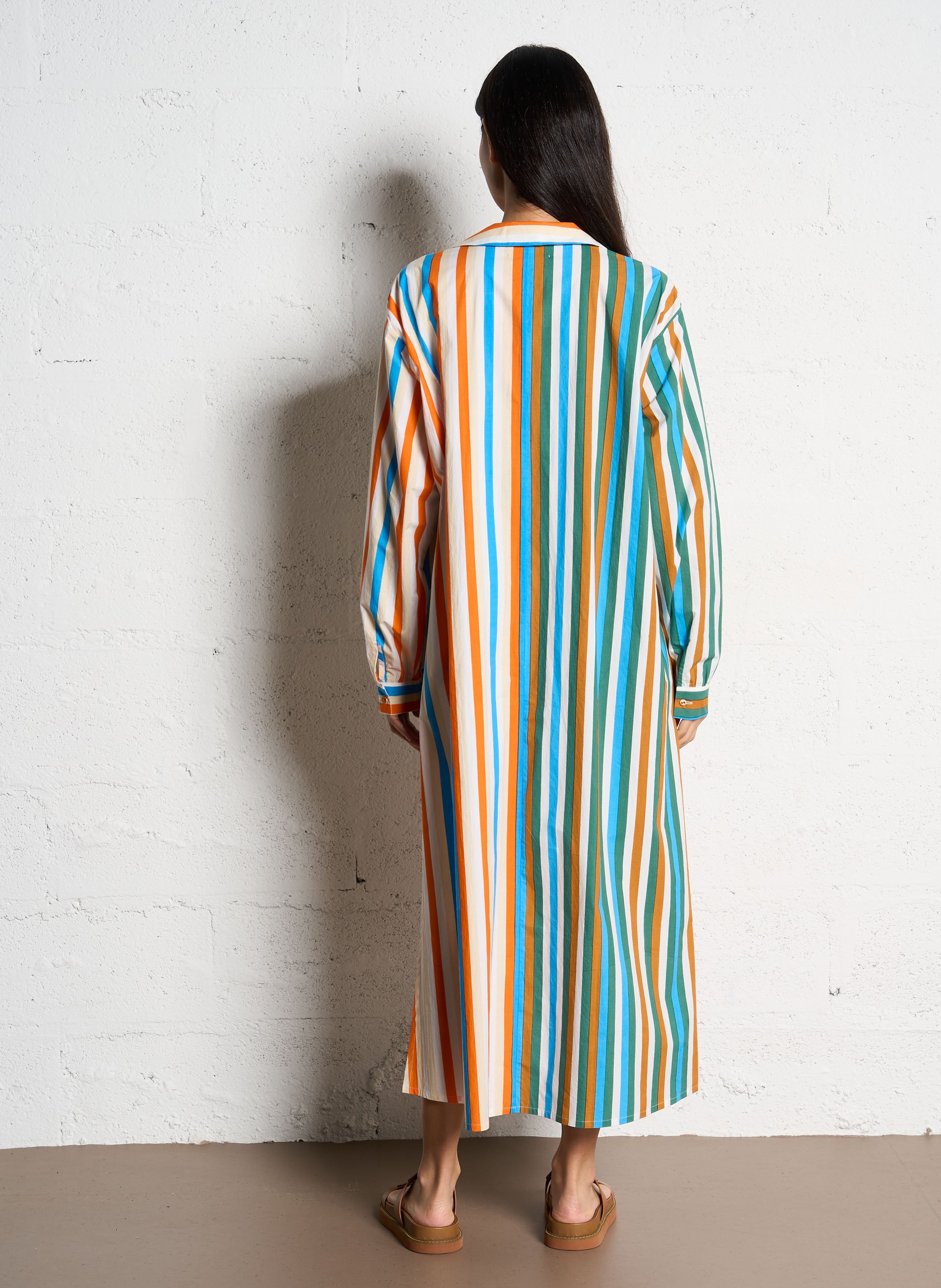 Long striped cotton dress V DE VINSTER Brown