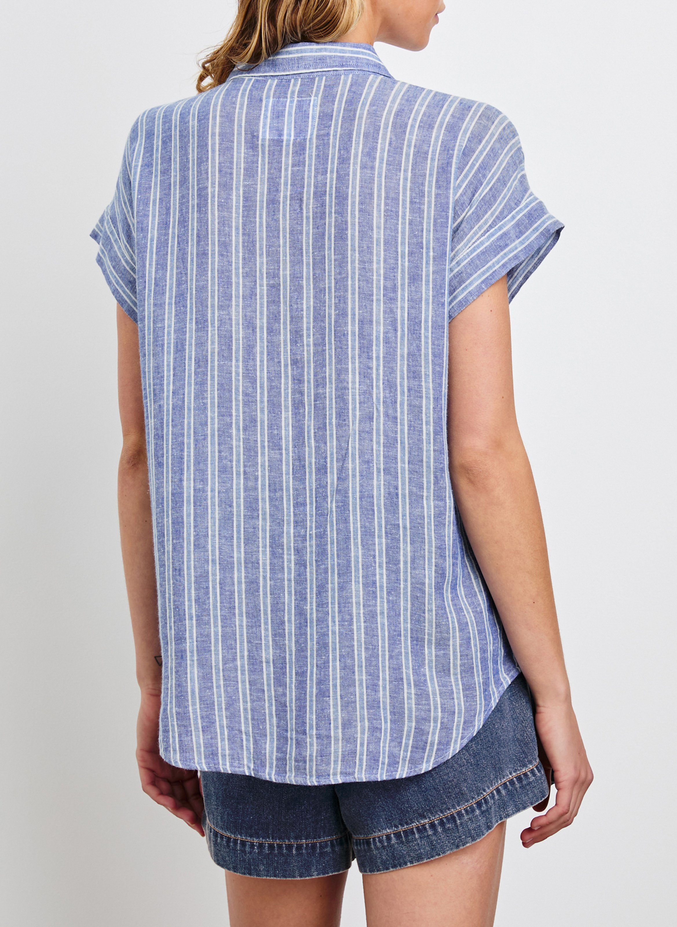 Blouse met klassieke kraag - linnenblend Blauw