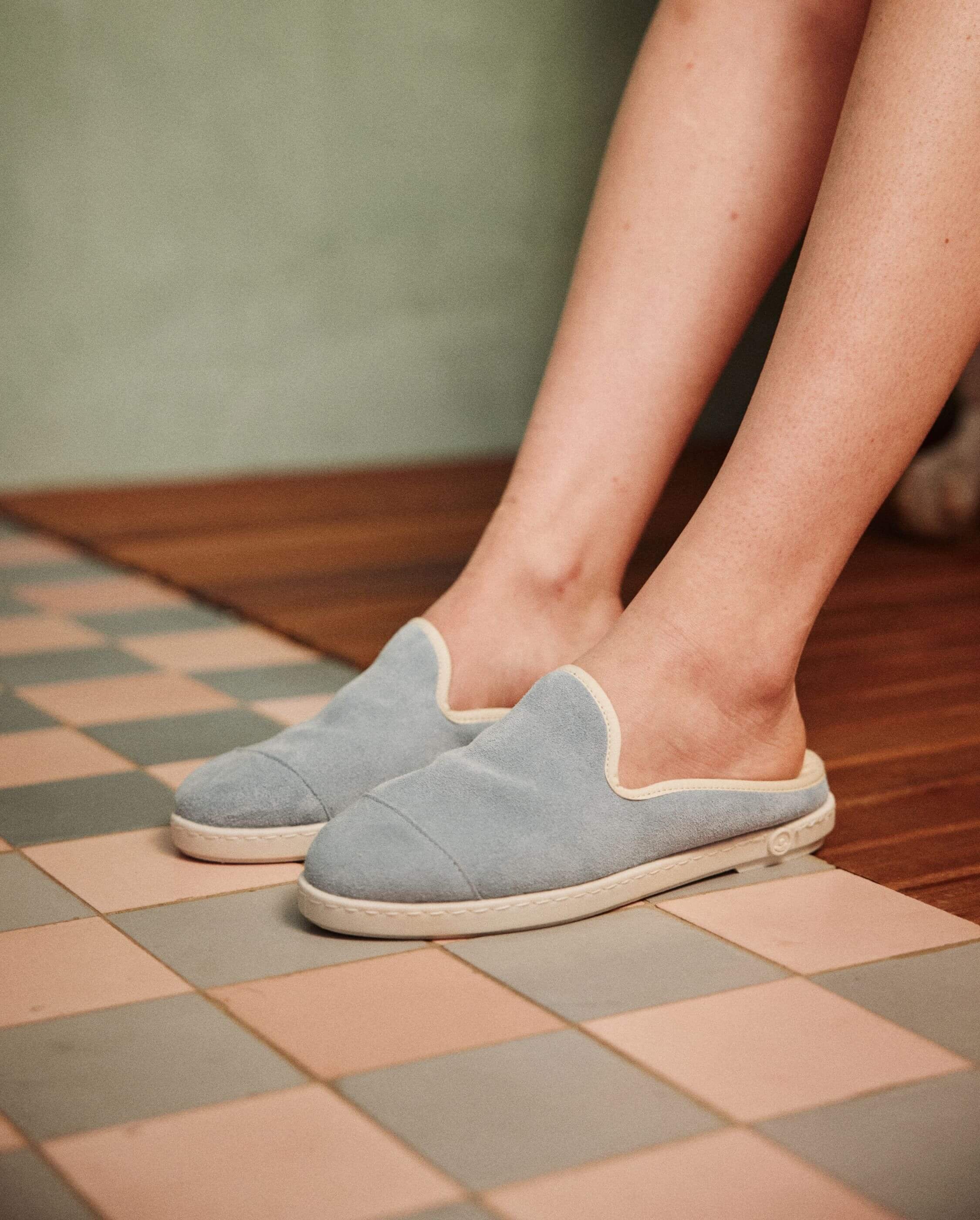 Women's leather mule, sky Blue