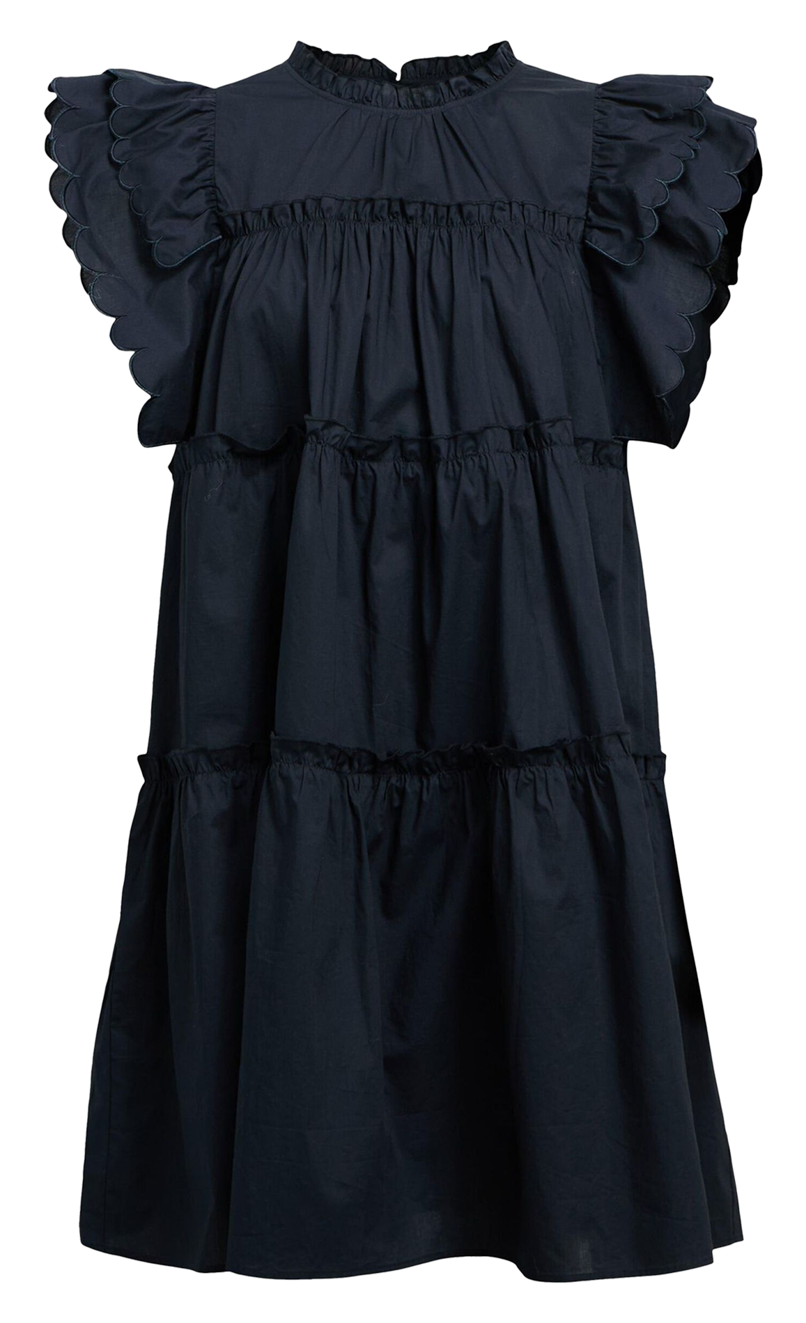 Short dress in cotton and organic cotton blend with ruffles OBJECT Blue