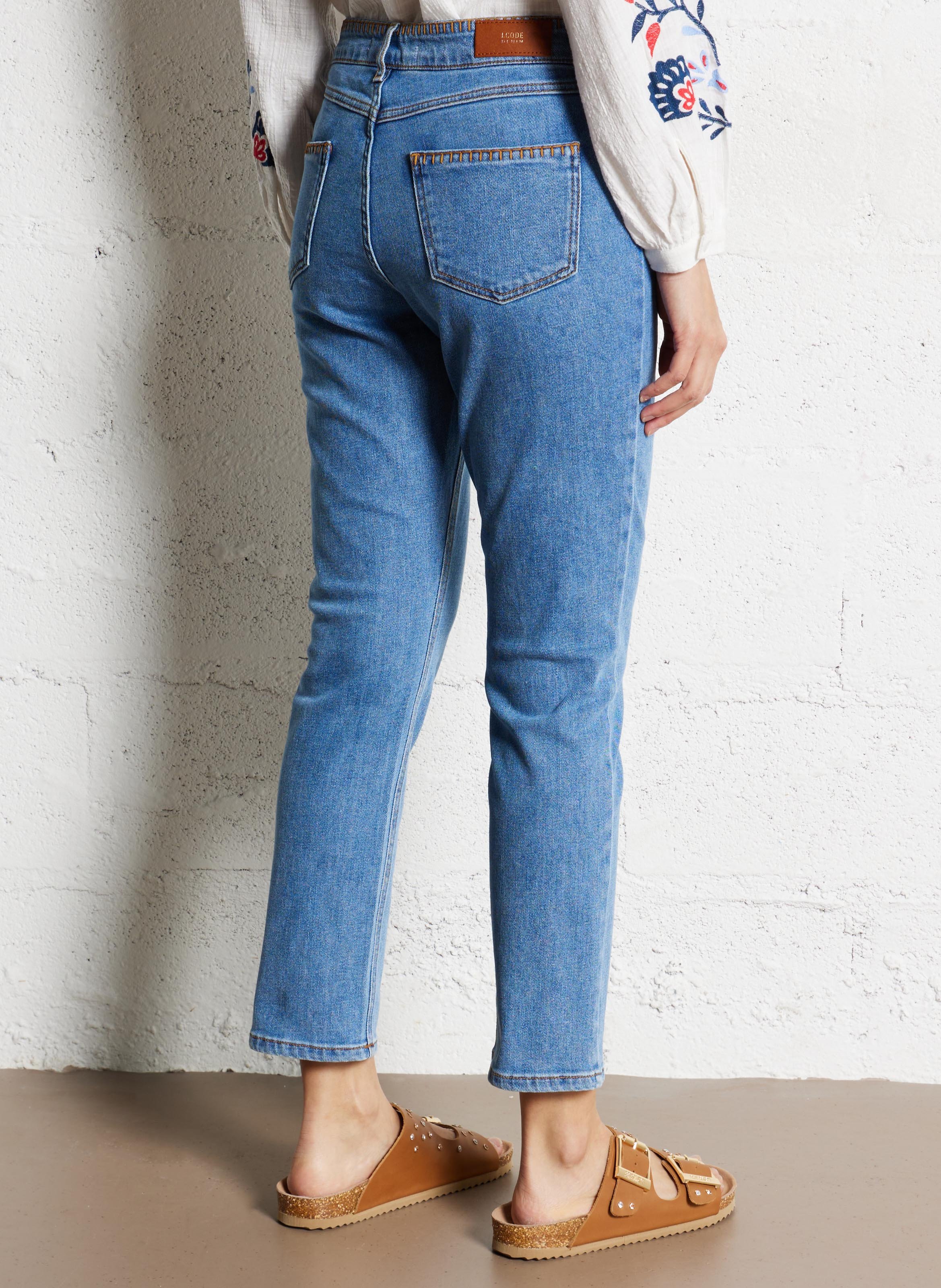 Jean droit en coton mélangé I CODE Bleu