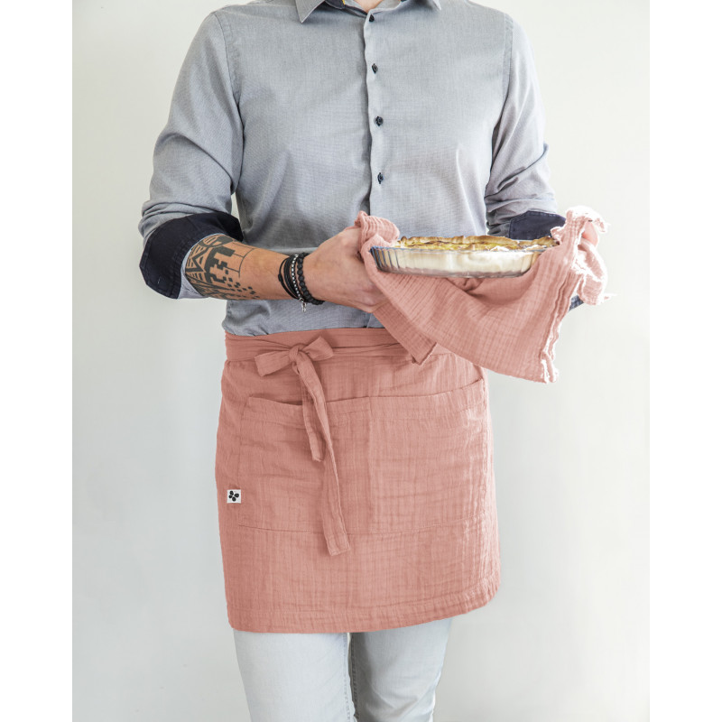 Tablier de chef en gaze de coton L'EFFET PAPILLON Rose