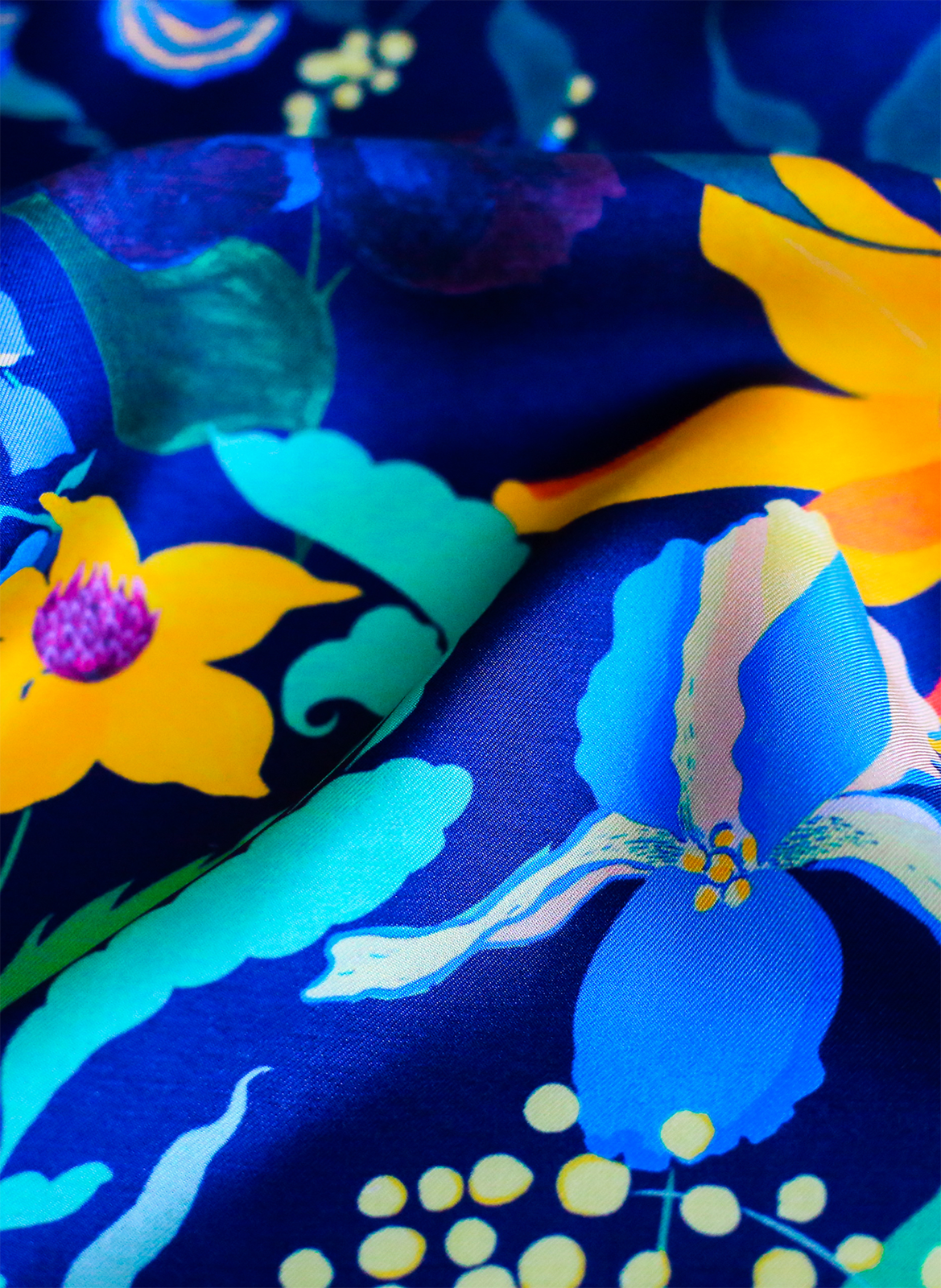 Aclaudie screen-printed silk scarf PETITJEAN PARIS Blue