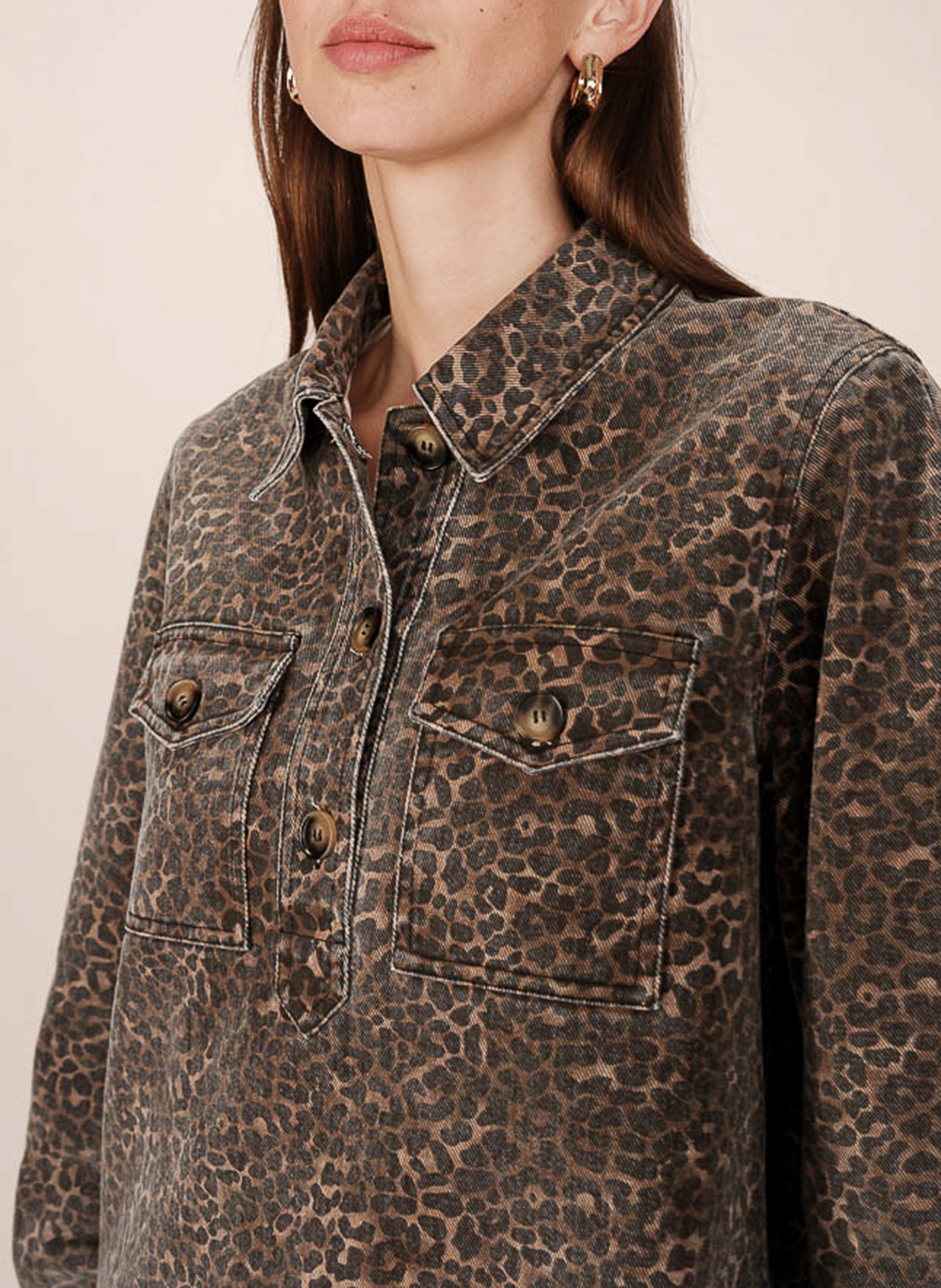 Short cotton dress with classic collar GRACE ET MILA Brown