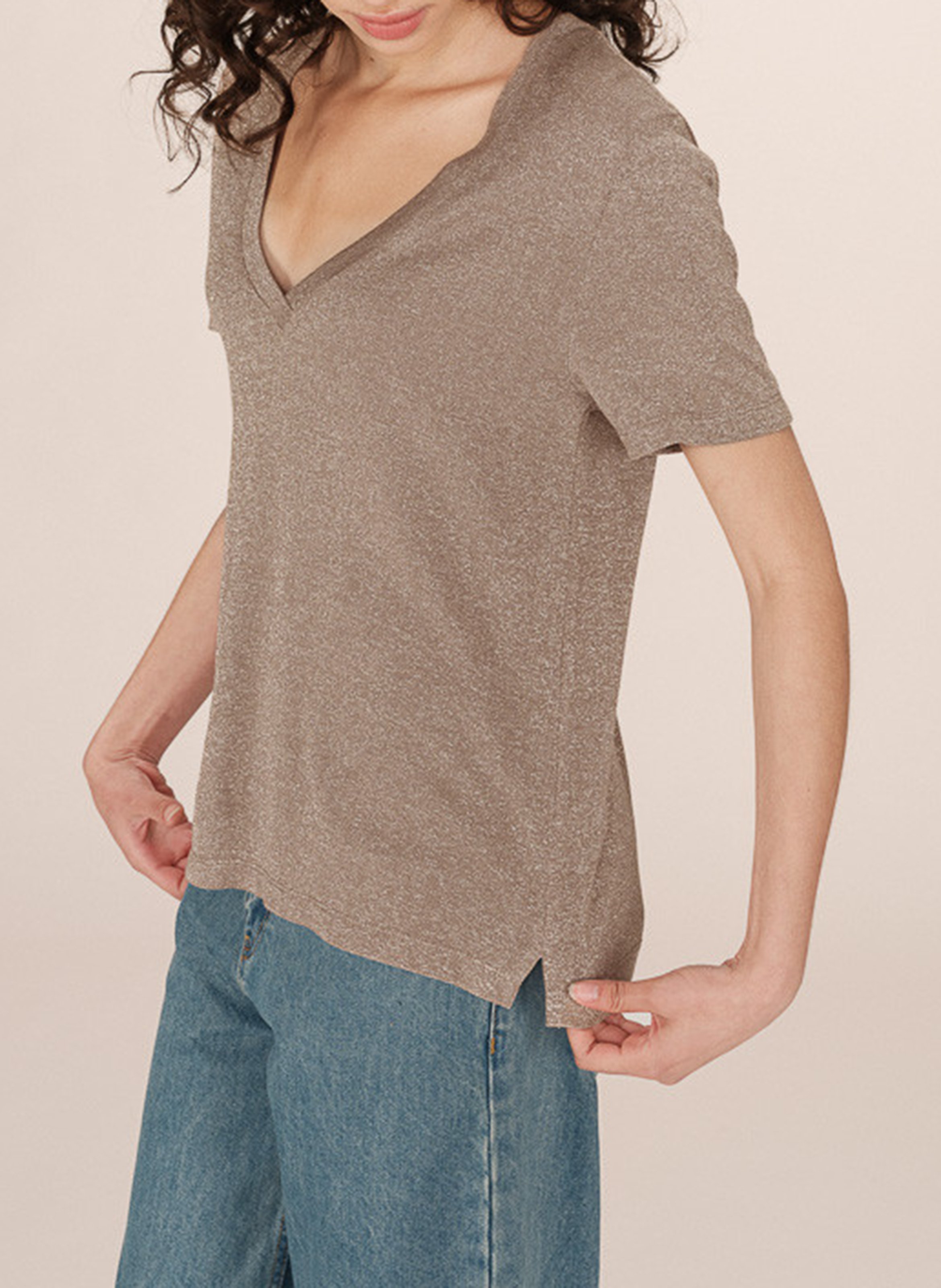 Crepe V-neck top GRACE ET MILA Beige