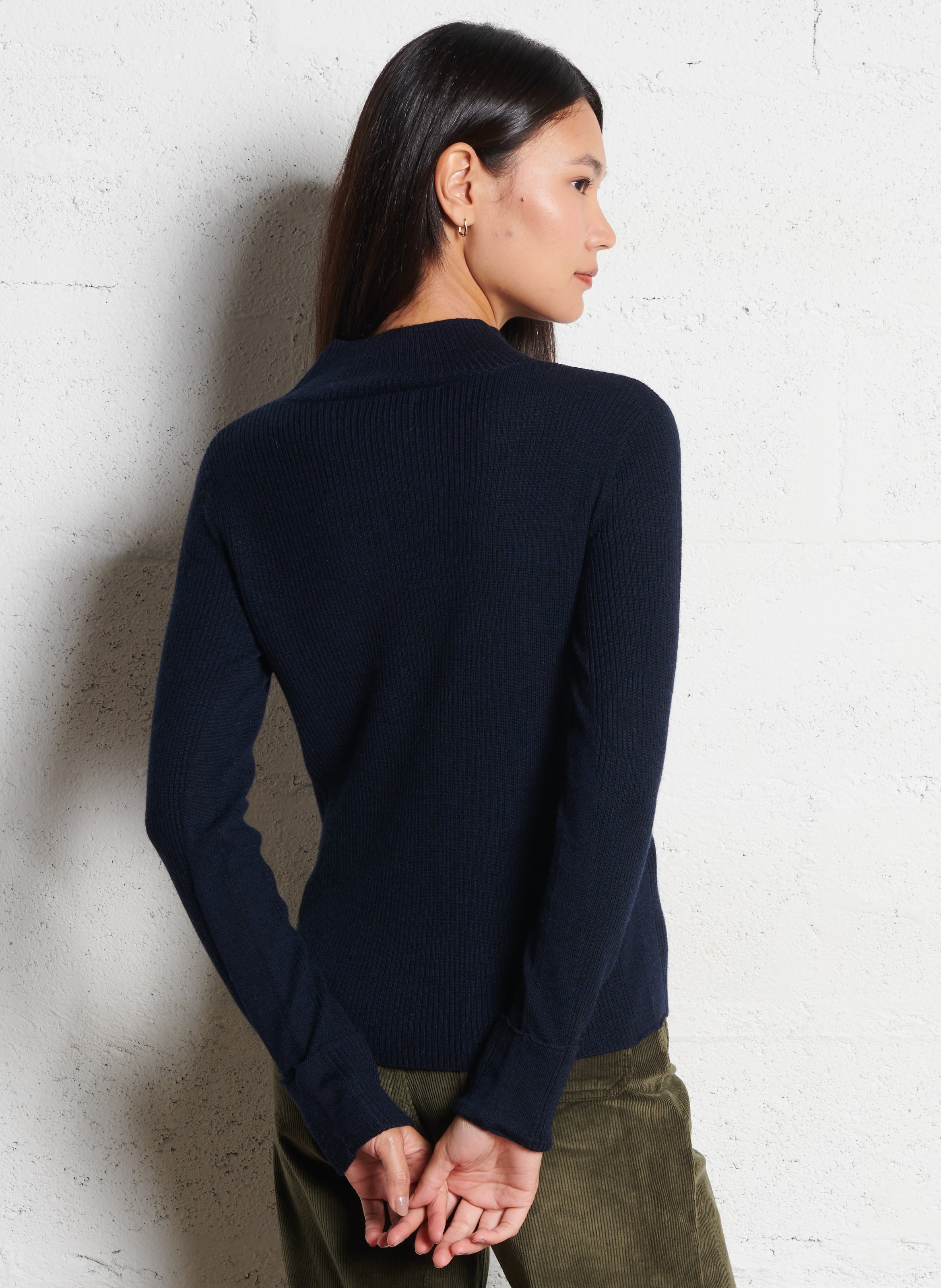 Pull ajusté col montant en laine BENSIMON Bleu