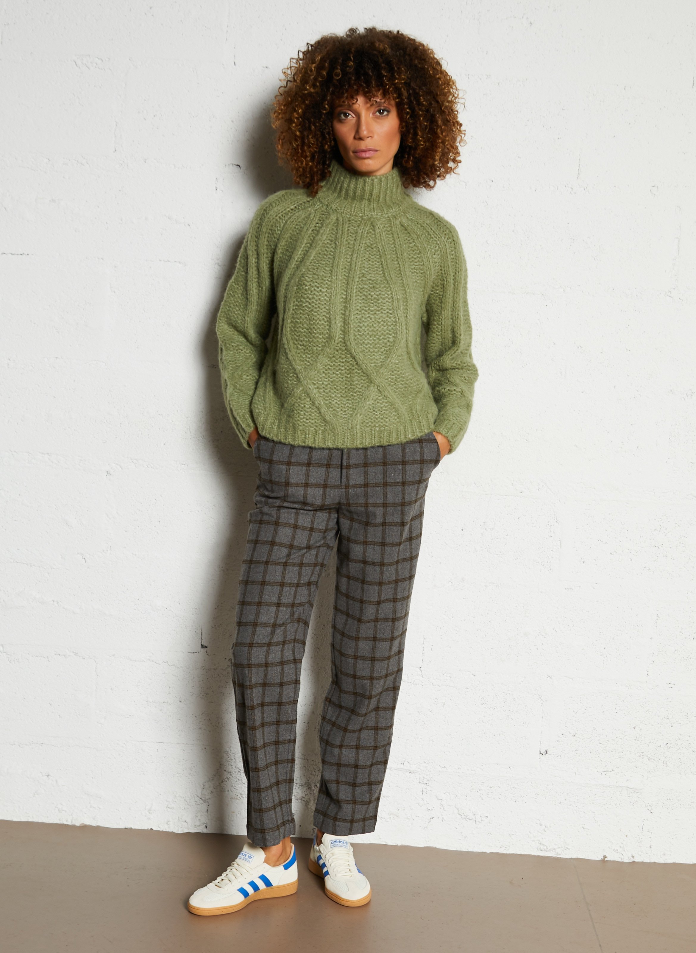 Pull col montant en maille fantaisie SEE U SOON Vert