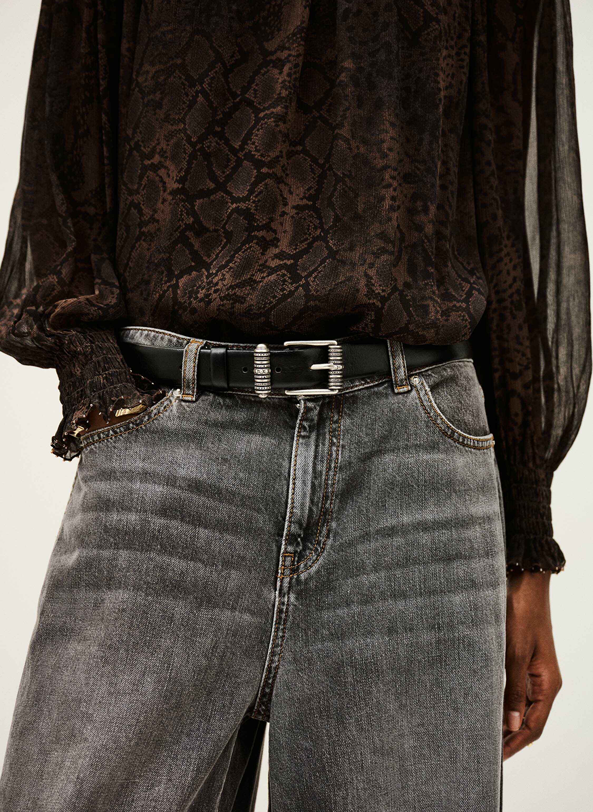 Ceinture à boucle en cuir BA&SH Noir