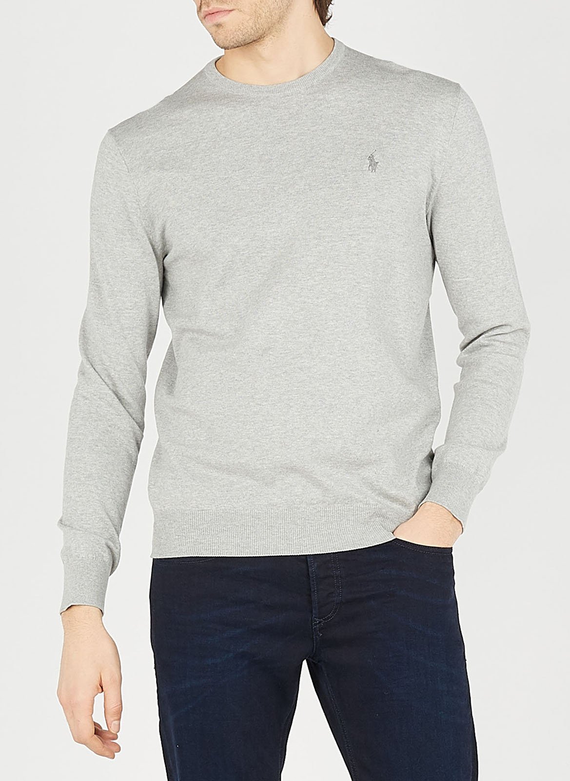 Pull col rond ajusté en Coton Pima avec Pony Player POLO RALPH LAUREN Gris