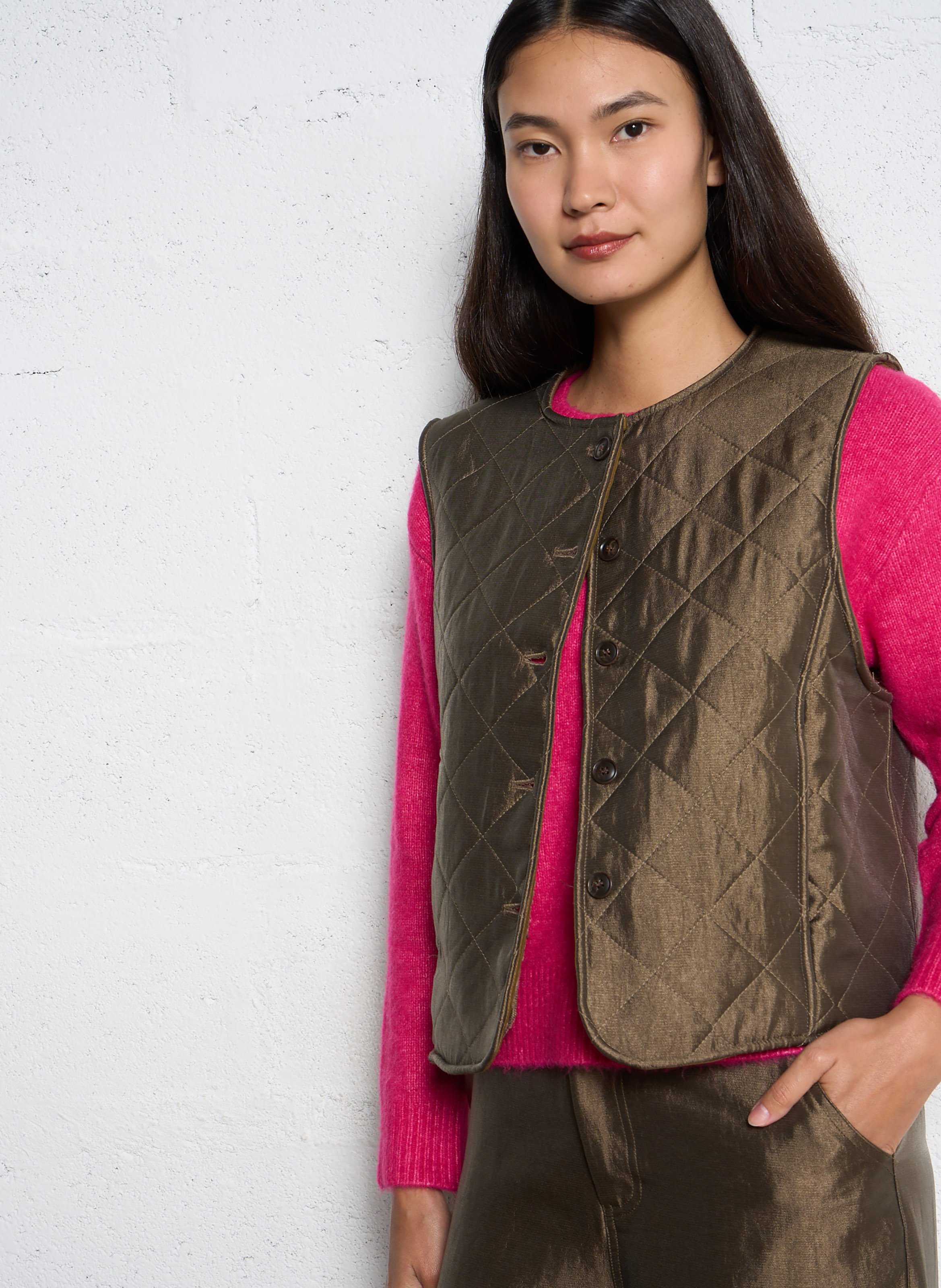 Gilet matelassé col rond  SEE U SOON Marron