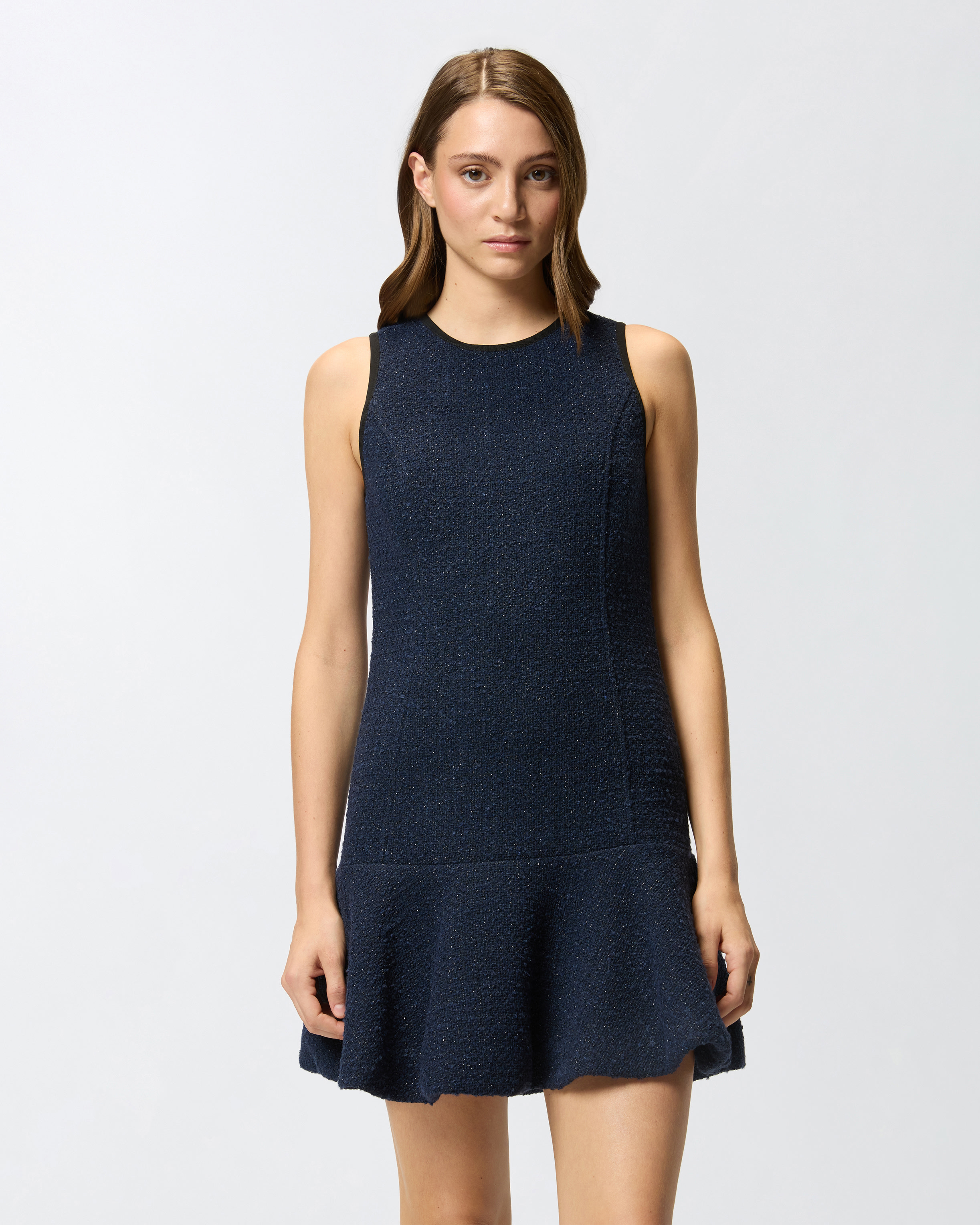 Flared sleeveless dress in tweed with patterns PINKO Blue