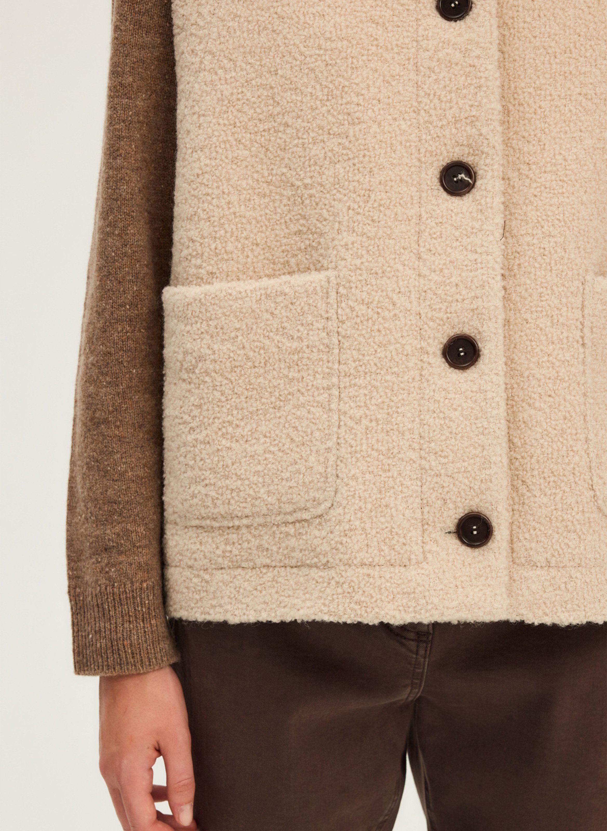 Round-neck mixed-knit cardigan PABLO Beige