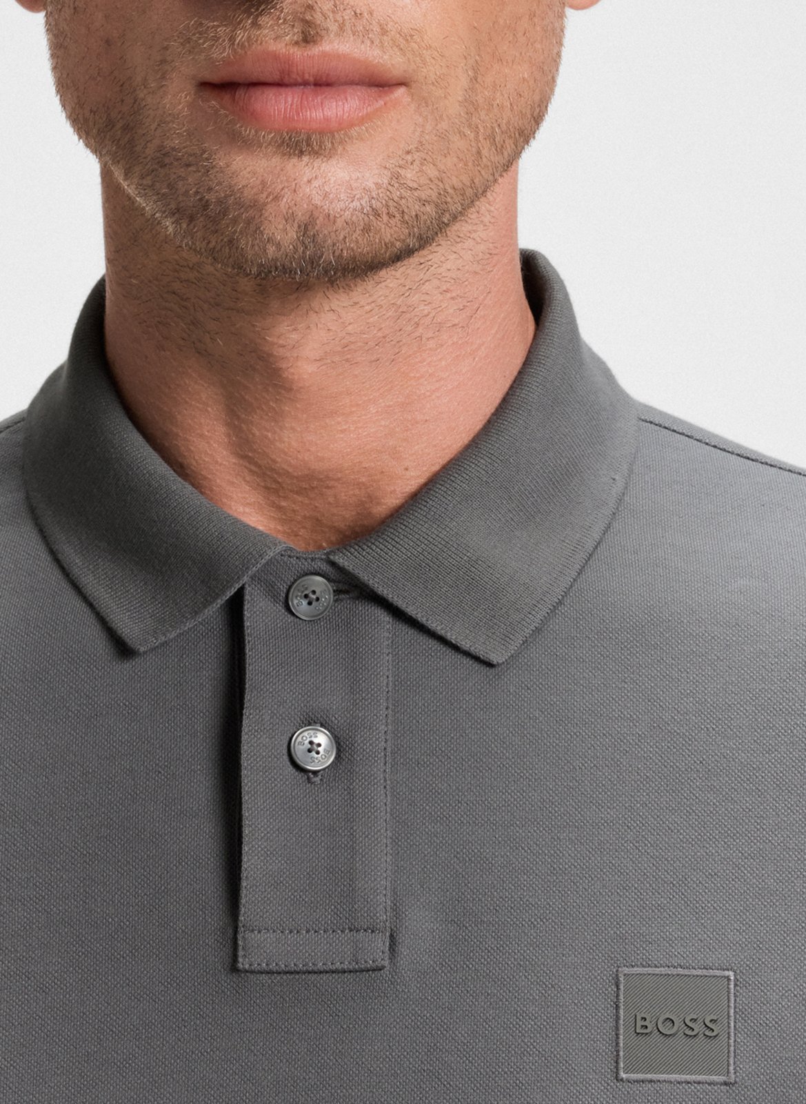 Regular-fit long-sleeved cotton-blend polo shirt BOSS Silver