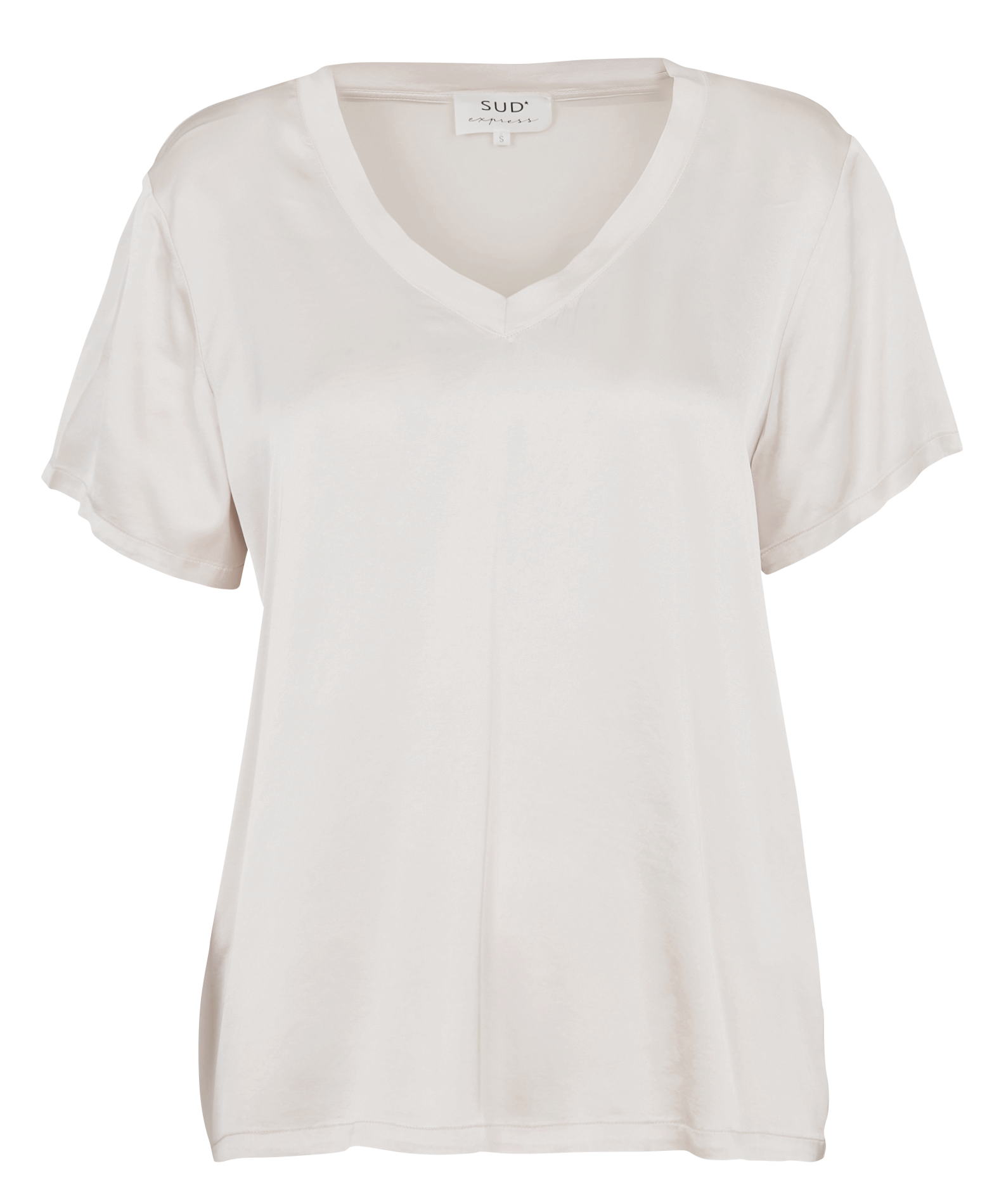 Satin V-neck oversized T-shirt SUD EXPRESS Beige
