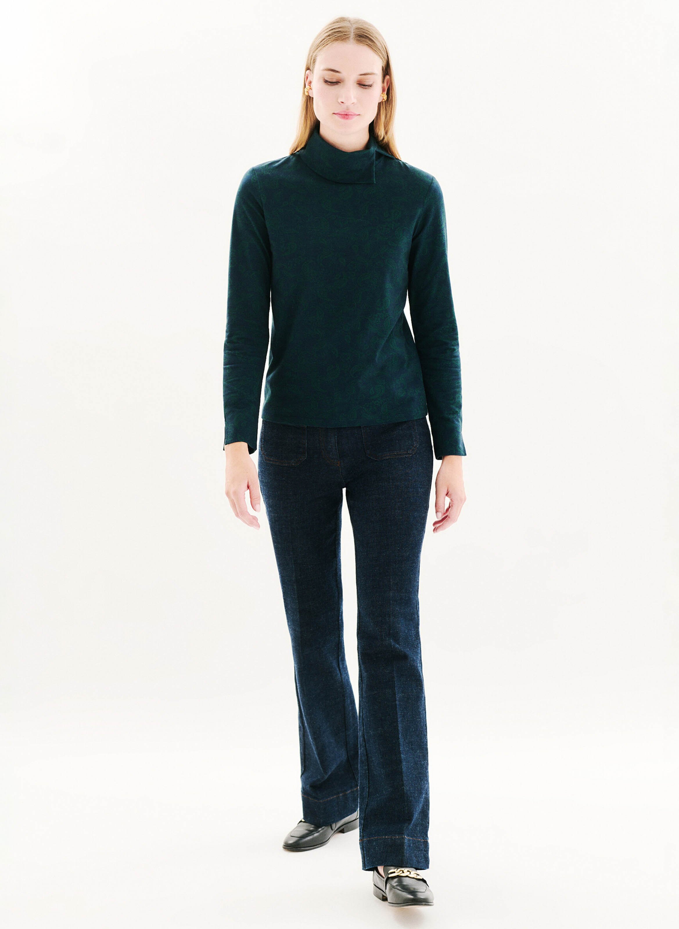 High-neck straight top in mixed cotton CAROLL Blue