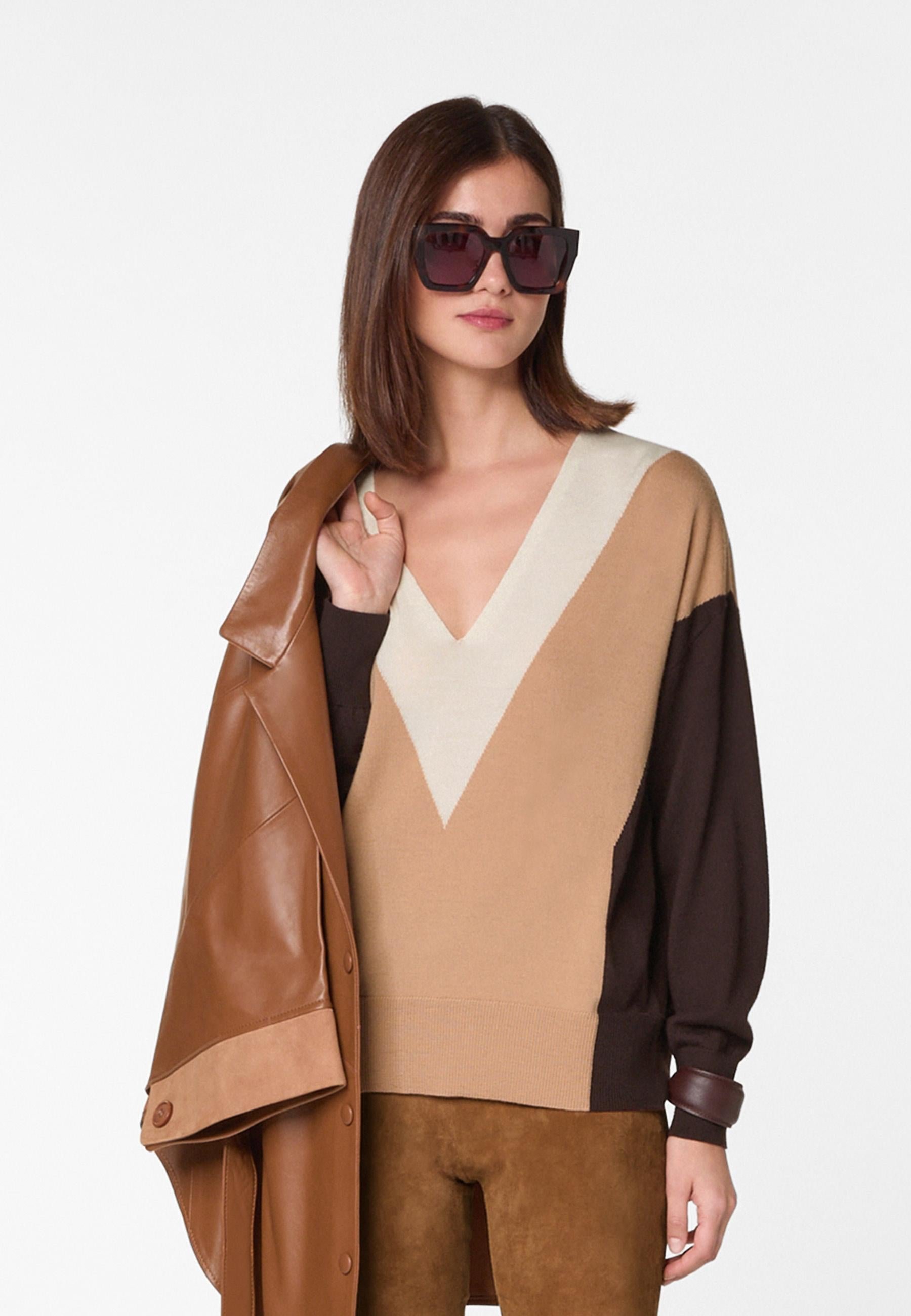 Intarsia merino wool sweater RODIER Brown