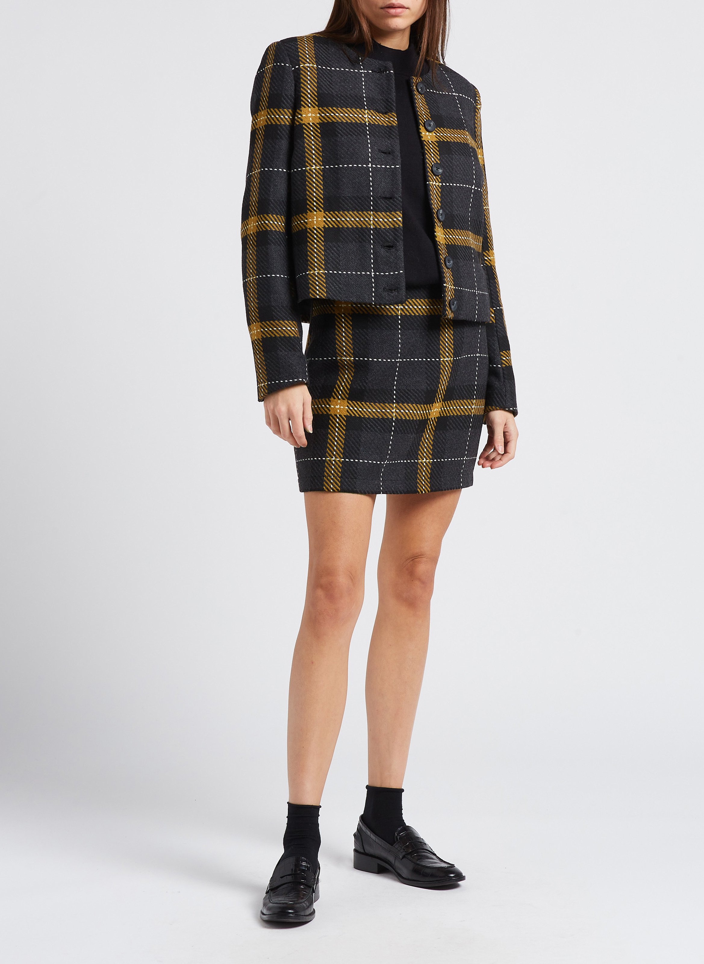 Karierte Kurzjacke mit Rundhalskragen VILA Schwarz