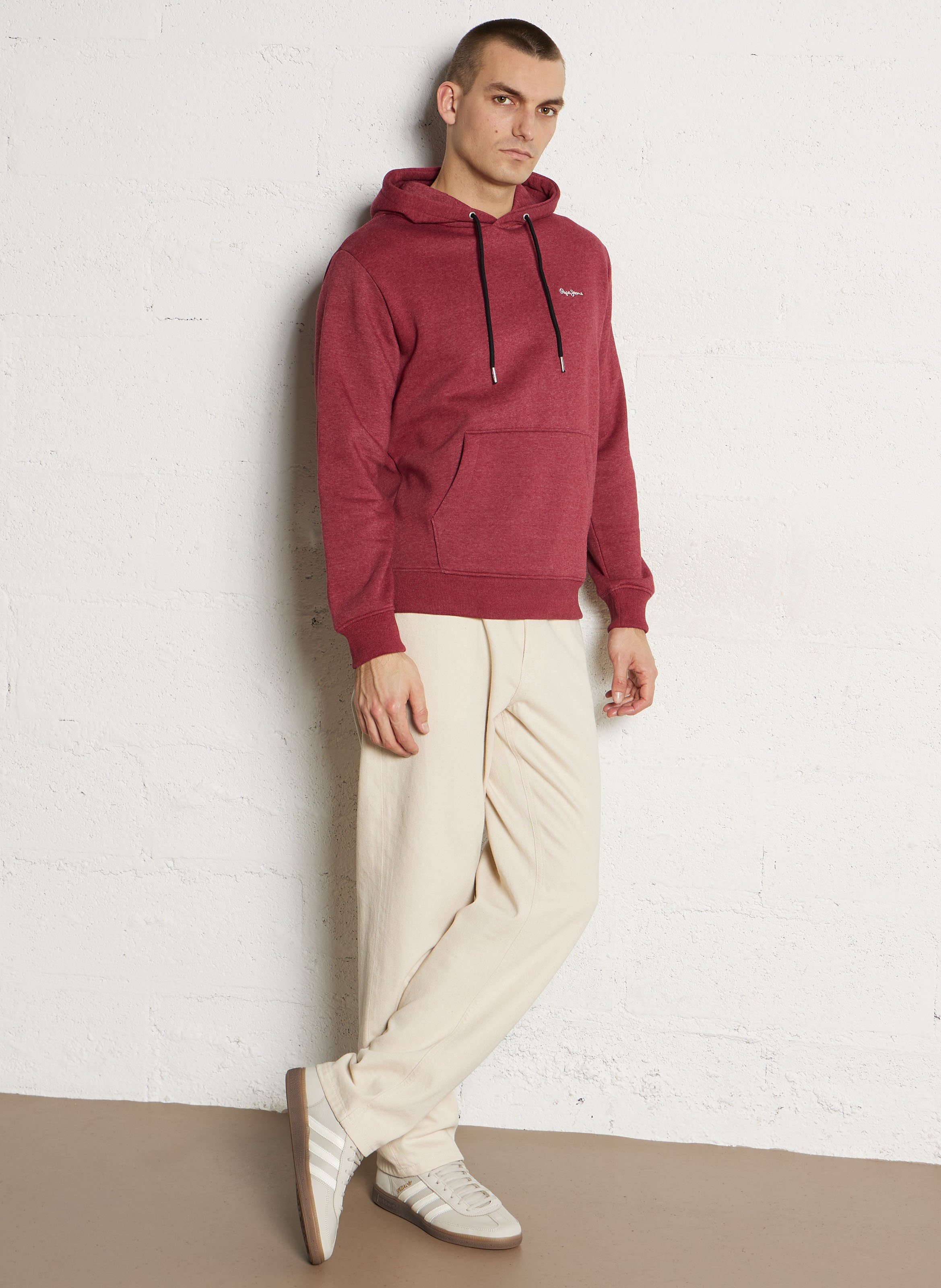 Sweat droit à capuche brodé en coton mélangé PEPE JEANS Rouge